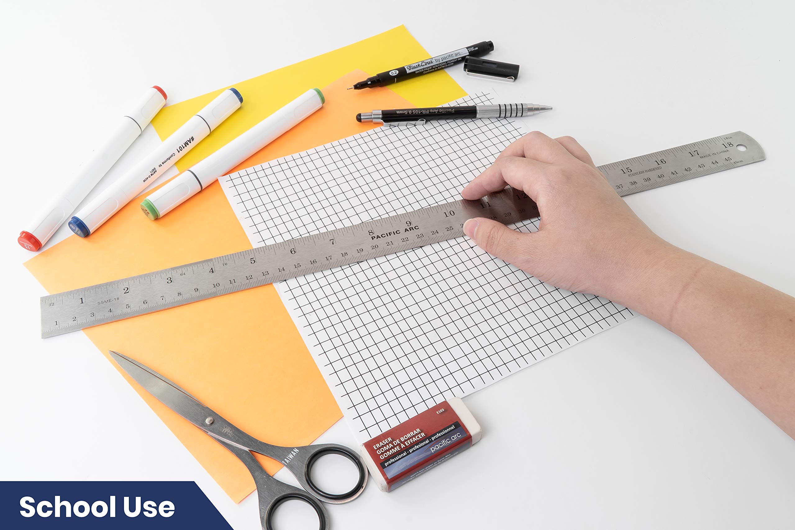 2 Pack Pacific Arc 12 Inch Stainless Steel Ruler with Inch/Metric Conversion Table
