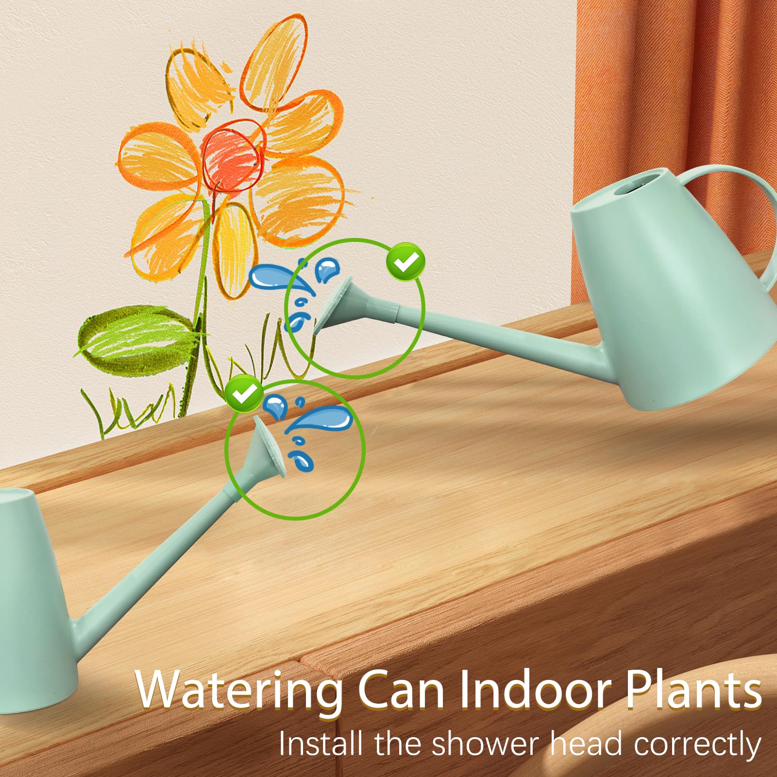 60 oz Watering Can for Indoor Plants, Small Plastic Watering Cans with Removable Nozzle, Long Spout Indoor Water Can for House Plants, Garden Flowers (1.8L 1/2 Gal)