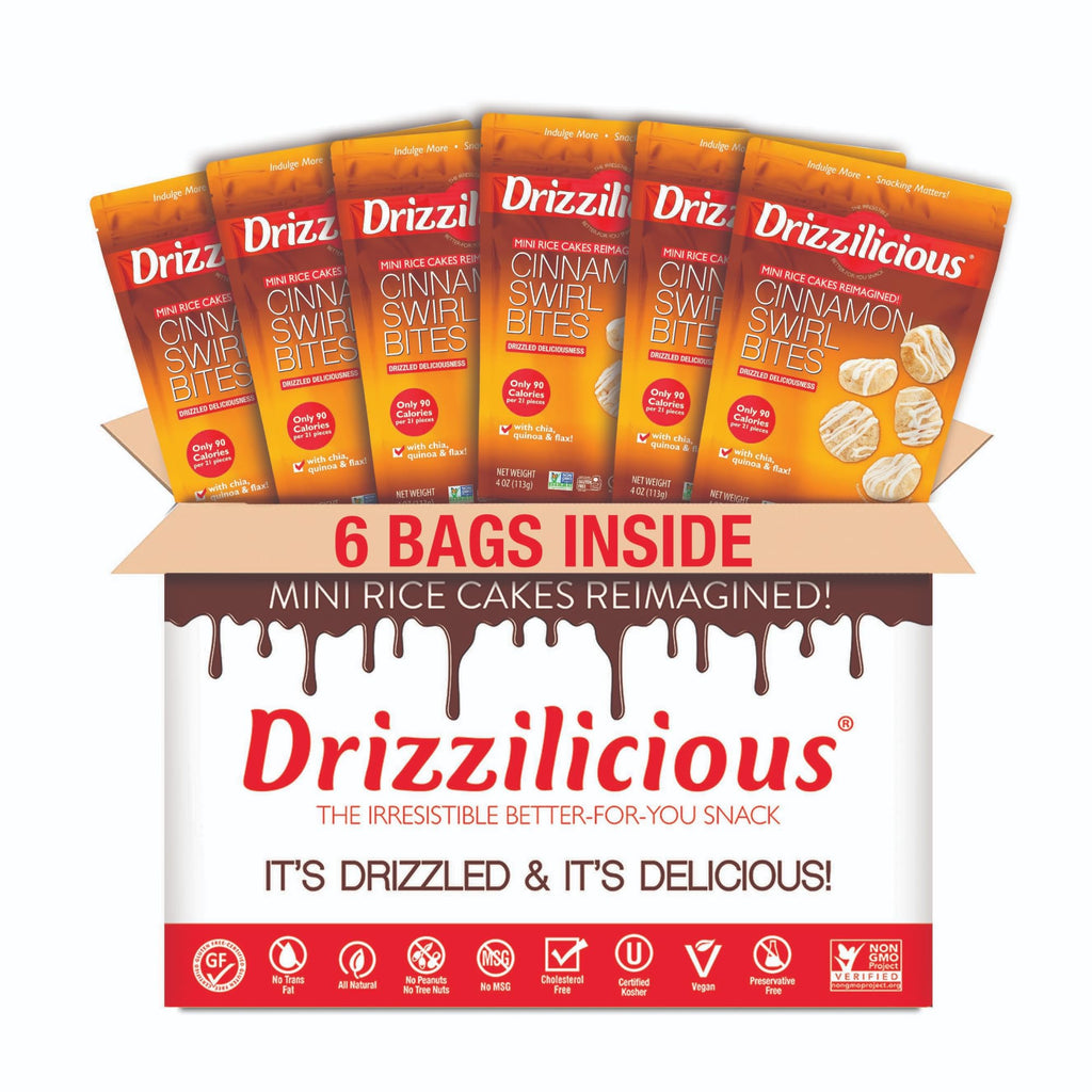 Drizzilicious Mini Flavored Rice Cakes - Rice Crisps, Healthy Snack for Adults and Kids, Vegan, Gluten Free Snack, 90 Calories Per 21 Pieces, S'mores & Cinnamon Swirl - 4 oz (Pack of 6)