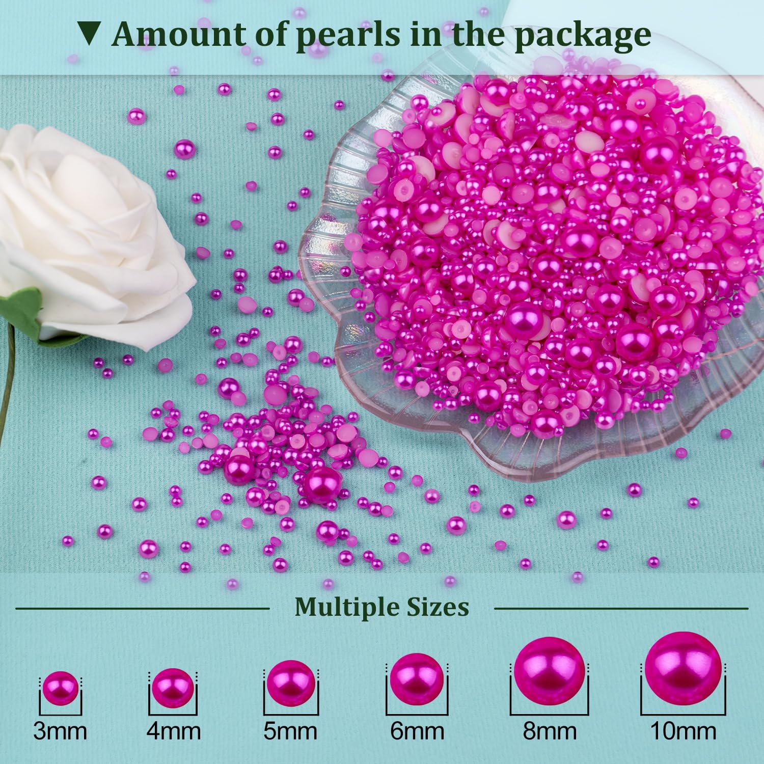 BELLEBOOST 5600pcs ABS Round Flat Back Beige Pearls Kit with Pickup Tools for Nail Art, Face, Body Decorations