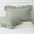 Silnuo Green/White Plaid Ruffled Queen Size Pillow Shams Set of 2,Washed Cotton Shabby Checkered Gingham Farmhouse Bed Pillow Covers 20"x30"