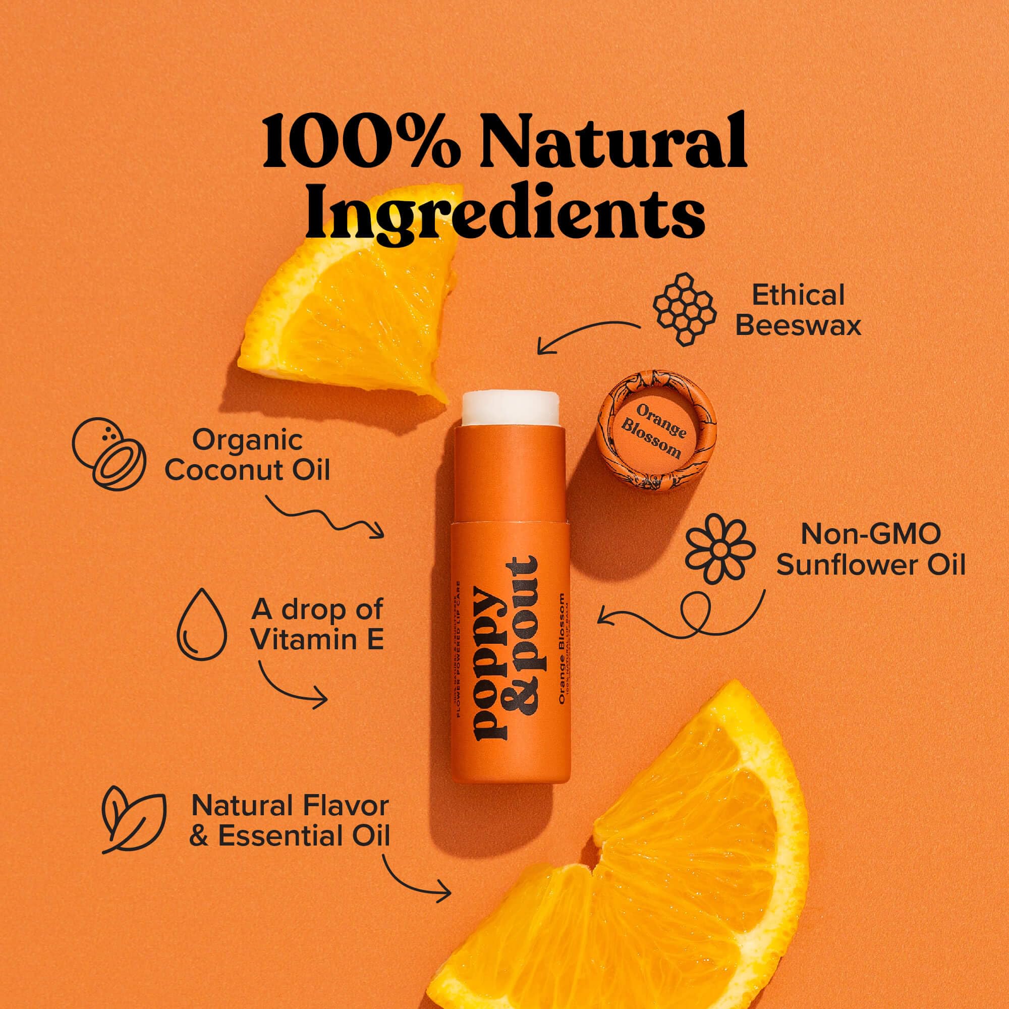 Poppy & Pout Blood Orange Mint Jumbo Lip Balm | All Natural Lip Balms & Moisturizers | Hydrates with Beeswax, Vitamin E, Organic Coconut Oil | Cruelty-Free | Lip Balm in Recyclable Cardboard Tube
