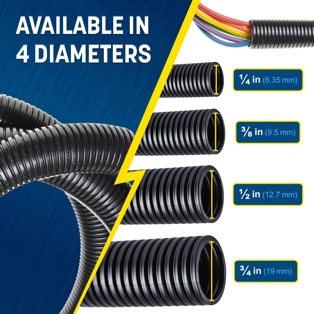 GS Power 1/2 Inch x 25ft Split Wire Loom Tubing, Split Cable Sleeve Cord Protector for Industrial Electrical Wires, Automotive Wire Cover Flexible, High Temperature Cable Conduit, Wrap