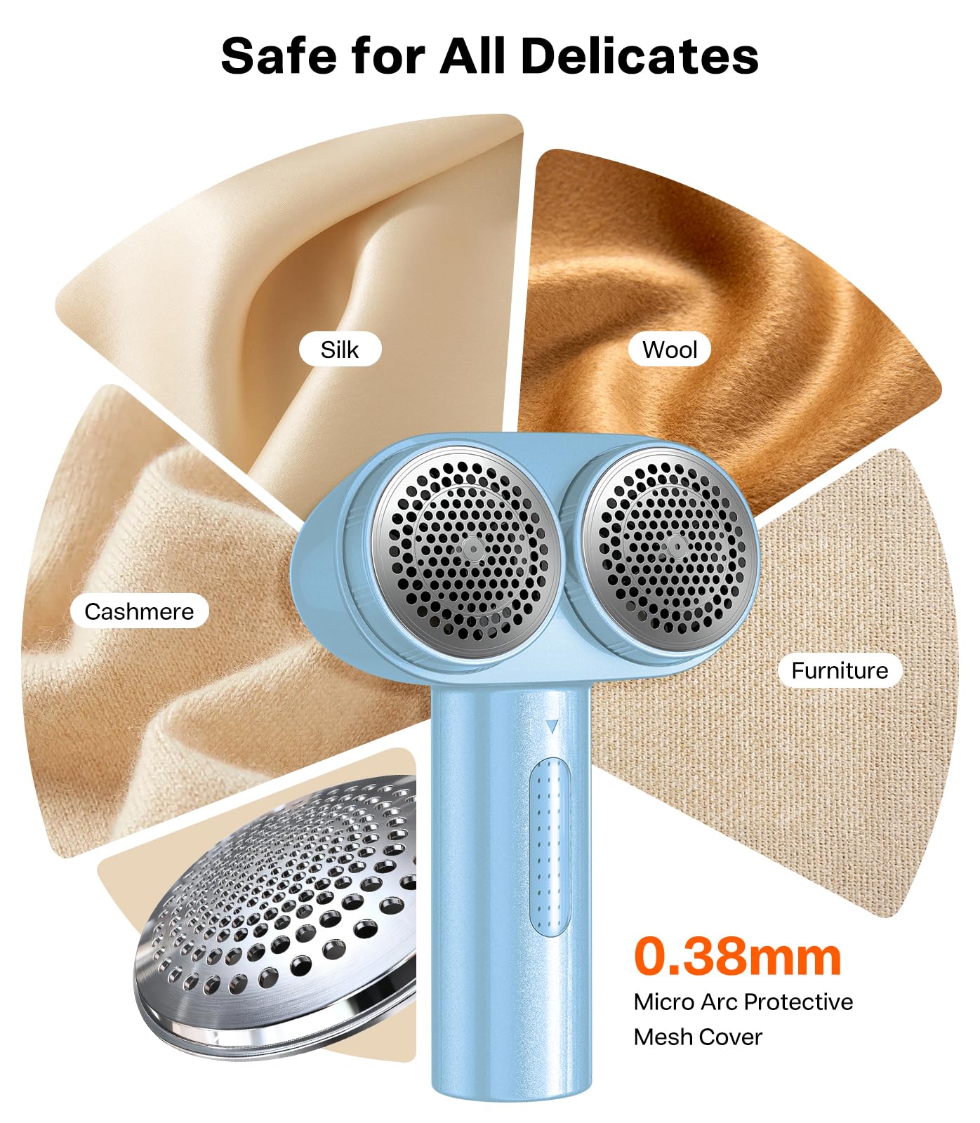 TORRAS Rechargeable Fabric Shaver Electric Lint Remover 3-Speed Remove Fuzz, Pilling for Cashmere, Wool, Clothes, Sweater, Coat, Furniture, Clothes depiller with Replacement Blades