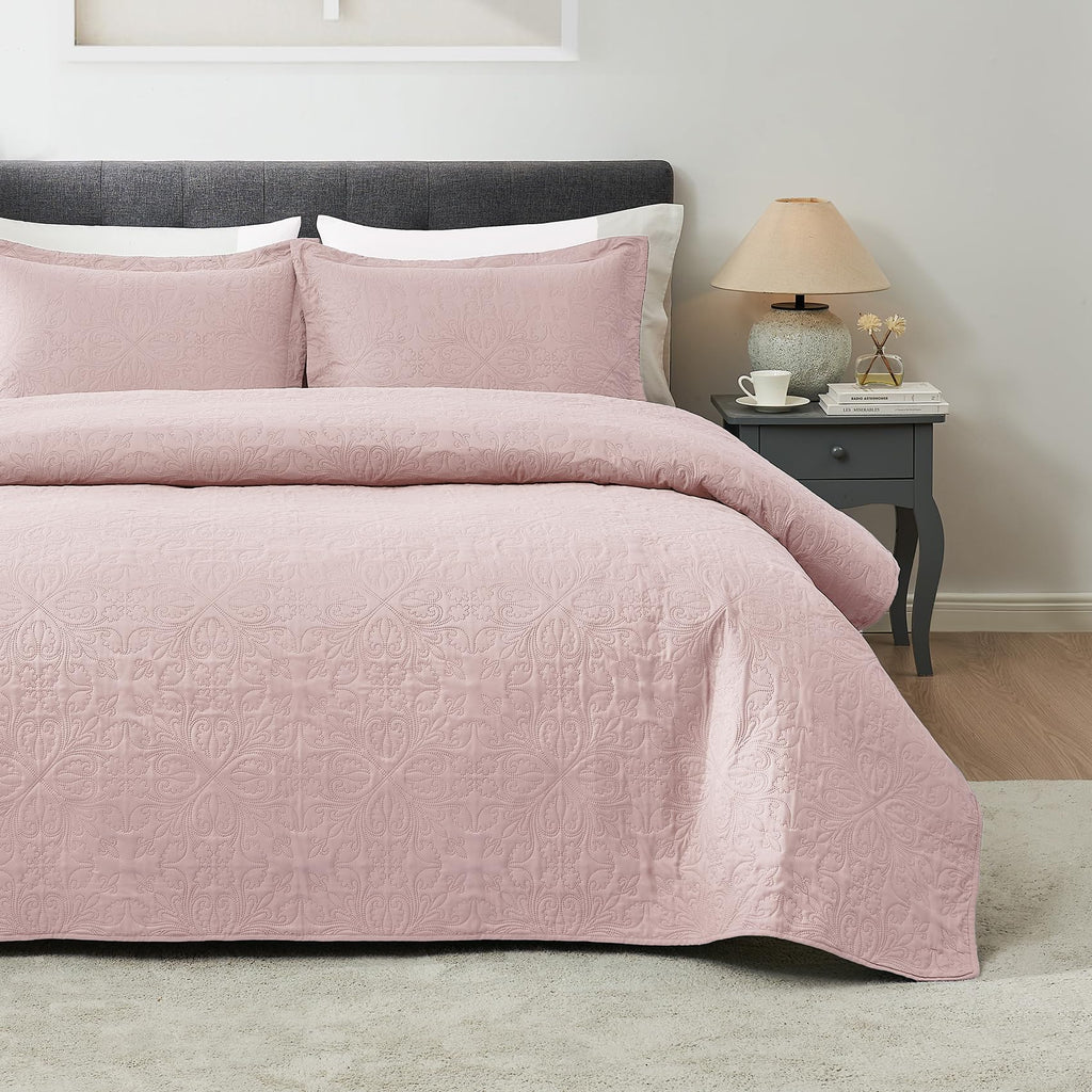 Hansleep Black Quilt Twin Size - Damask Ultrasonic All Season Bedspread Twin, Soft Lightweight Coverlet Bedding Set, 2 Pieces (1 Quilt, 1 Pillow Sham)