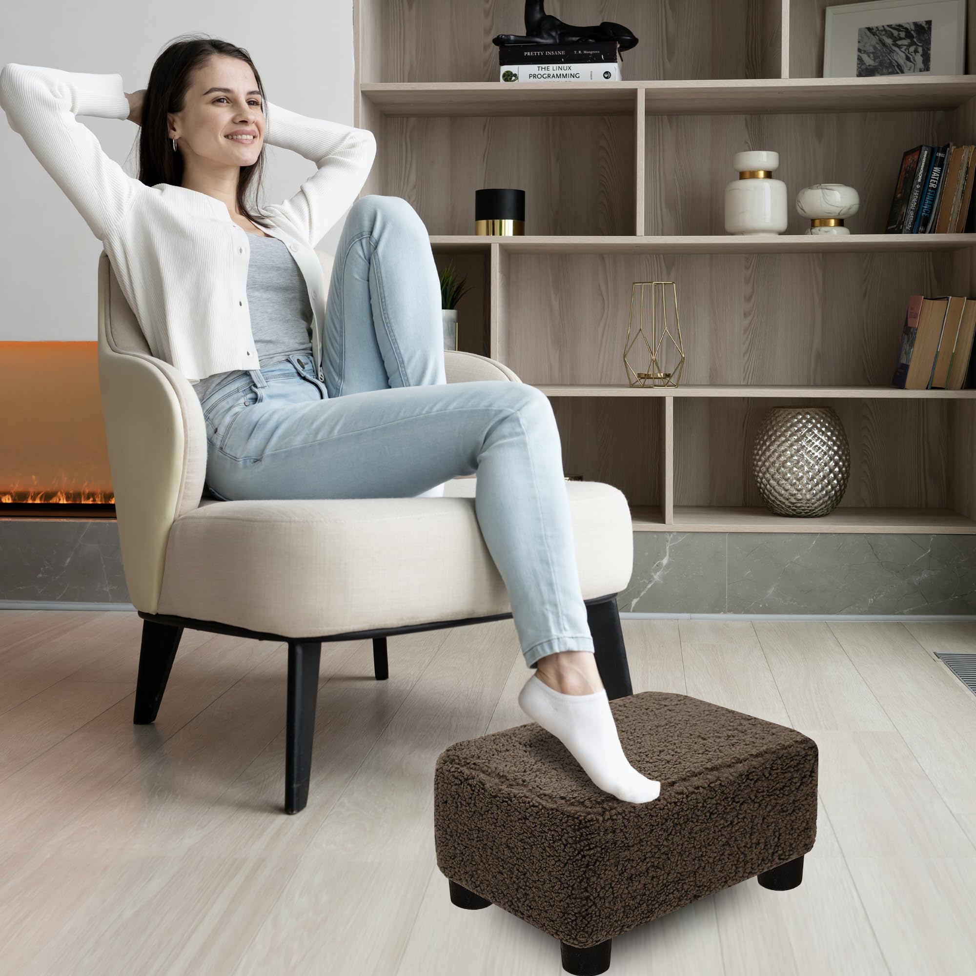 CAROLMADE Small Foot Stool Ottoman Footstool with Legs Under Desk Footrest for Living Room Bedroom and Office, Black