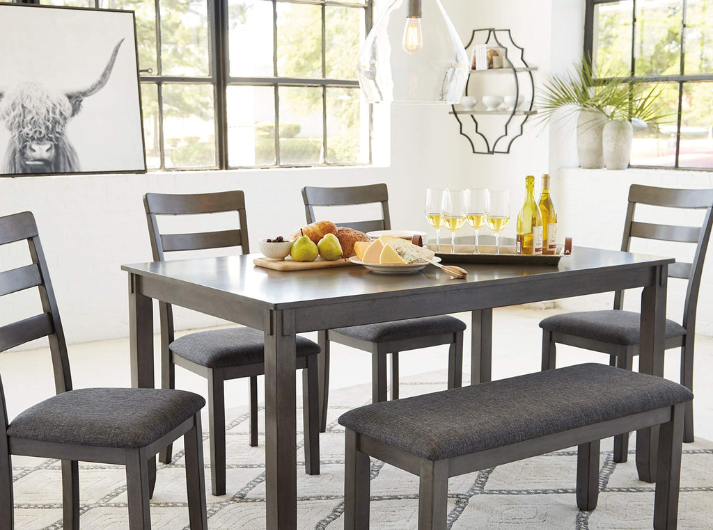 Signature Design by Ashley Bennox 6 Piece Dining Set with Upholstered Bench, Table & 4 Upholstered Chairs, Seats 6, Wood, Brown