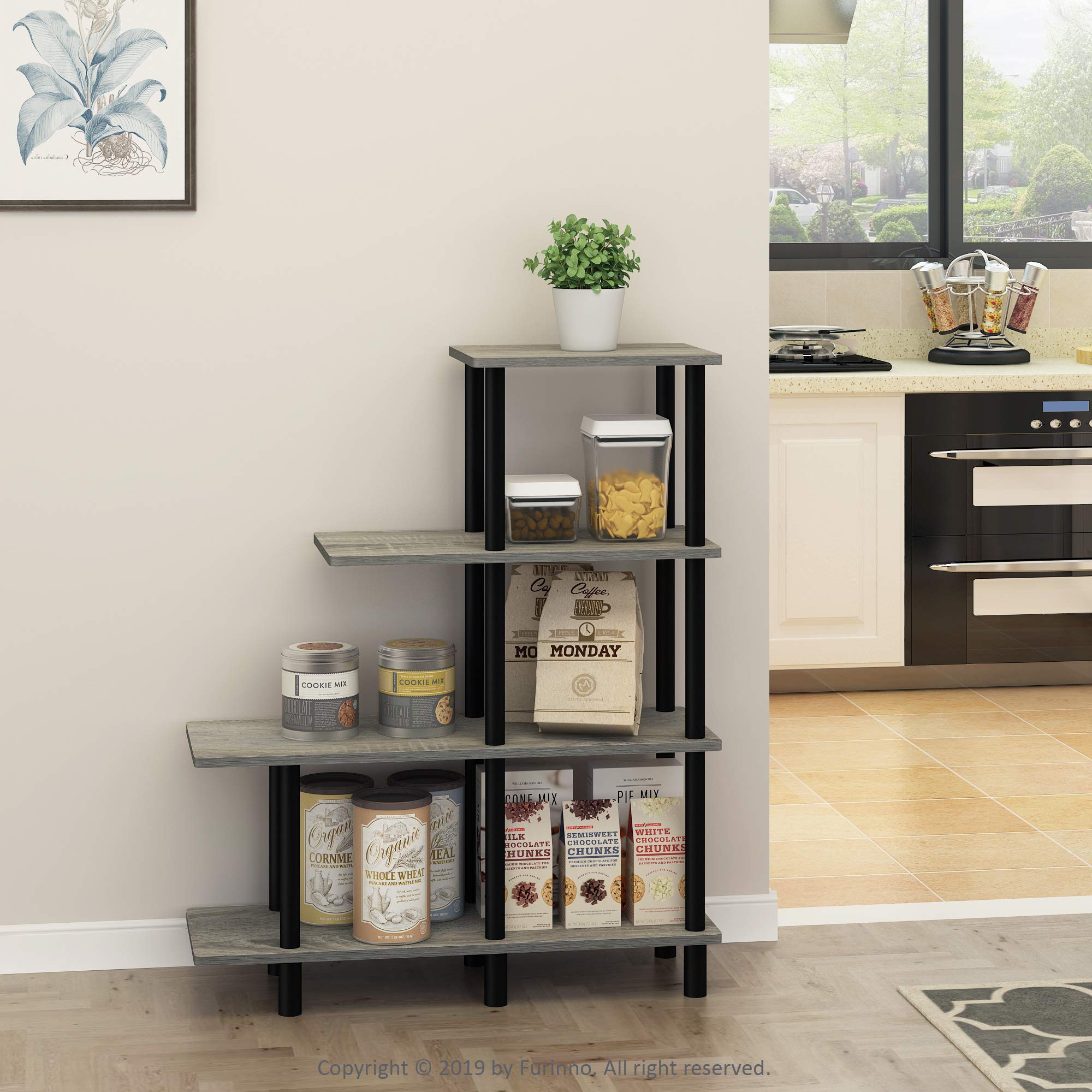 Furinno Turn-N-Tube 4-Tier Design Display Rack, Espresso/Black