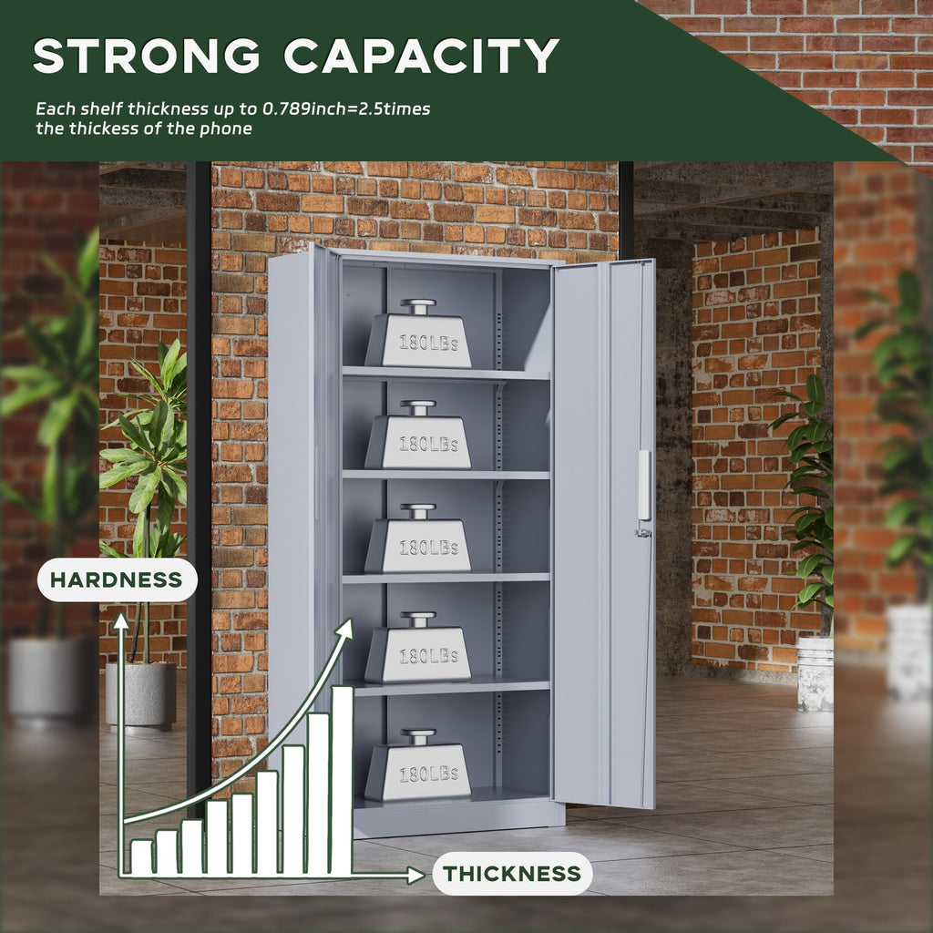 Greenvelly Metal Storage Cabinet, 36" Locking Storage Cabinet with Doors and Shelves, Lockable Storage Cabinets for Home Office, Utility Locker Cabinet, Steel Garage Cabinet with 2 Keys, Black