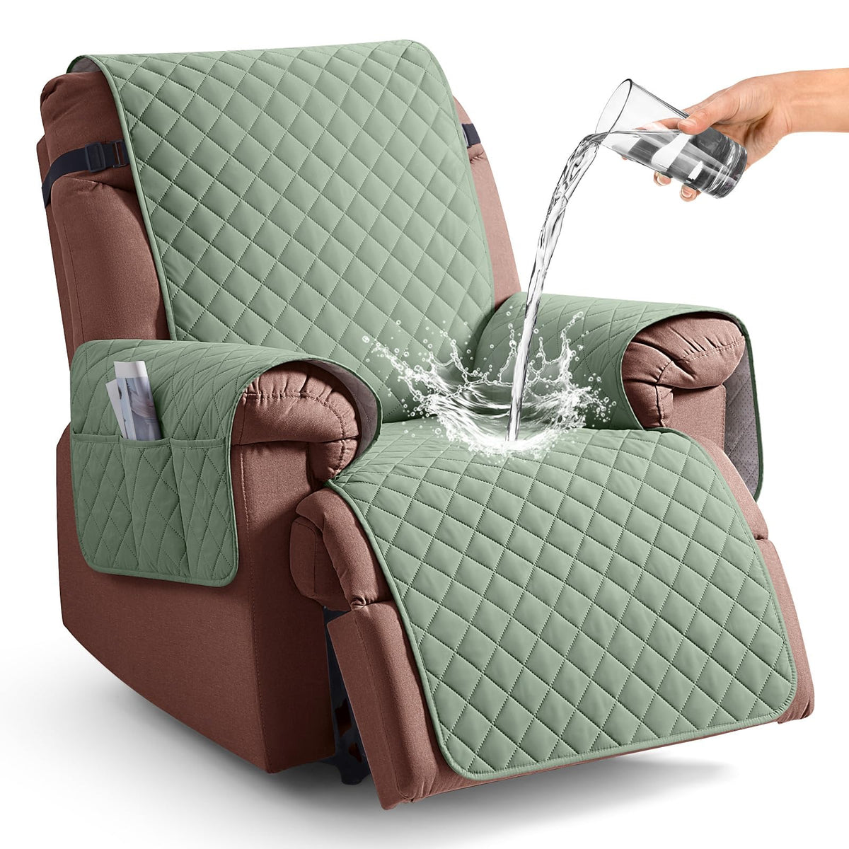 KinCam 100% Waterproof Recliner Chair Cover, Reclining Couch Covers for Pets, Dogs, Recliner Couch Slipcover Furniture Protector with Elastic Straps for Kids(23.6", Beige White)