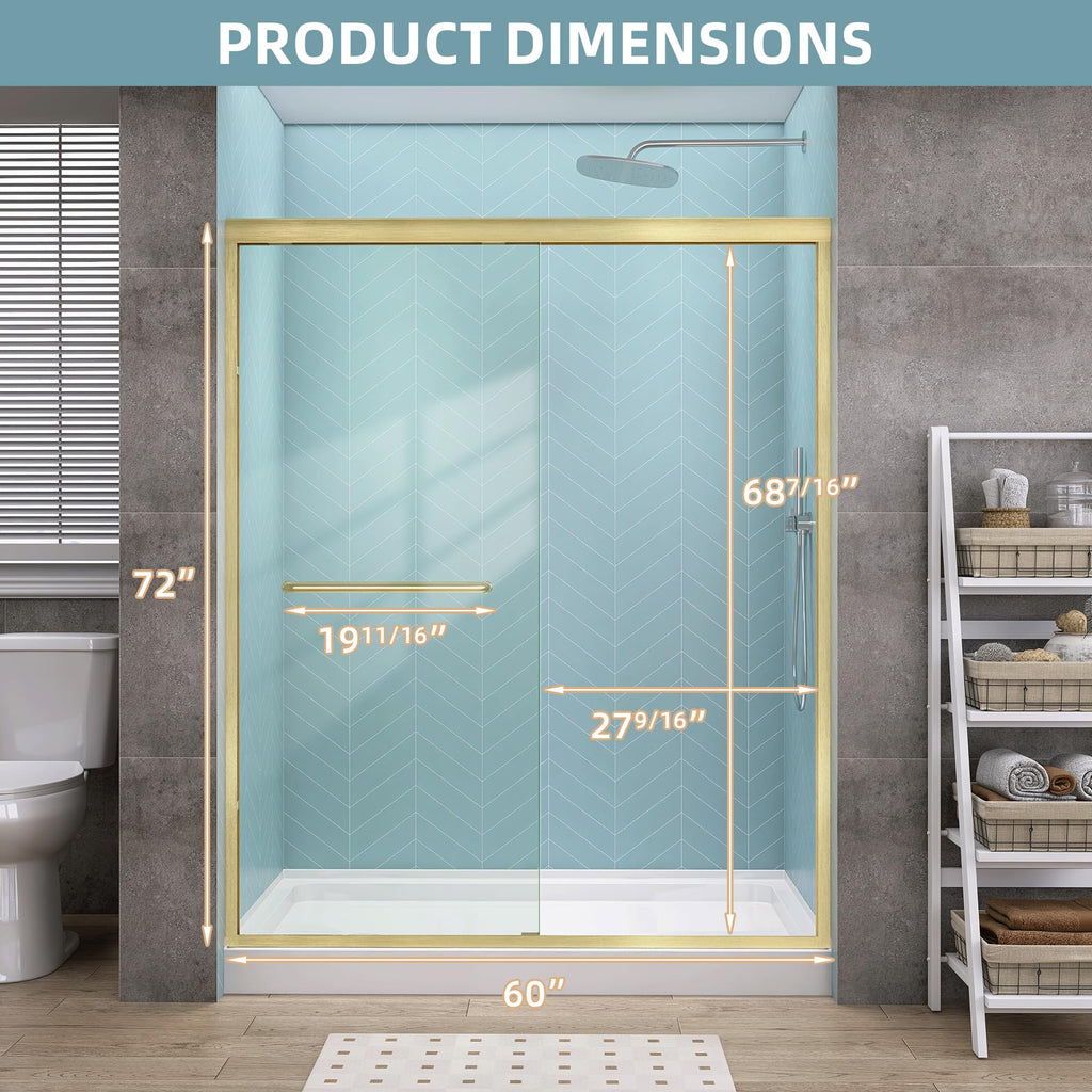 GETPRO Shower Door Sliding 44-48 in. W x 72 in. H Semi-Frameless Bypasss Double Sliding Doors for Shower,1/4 inch Clear Tempered Walk-in Shower Glass Door Brushed Nickel