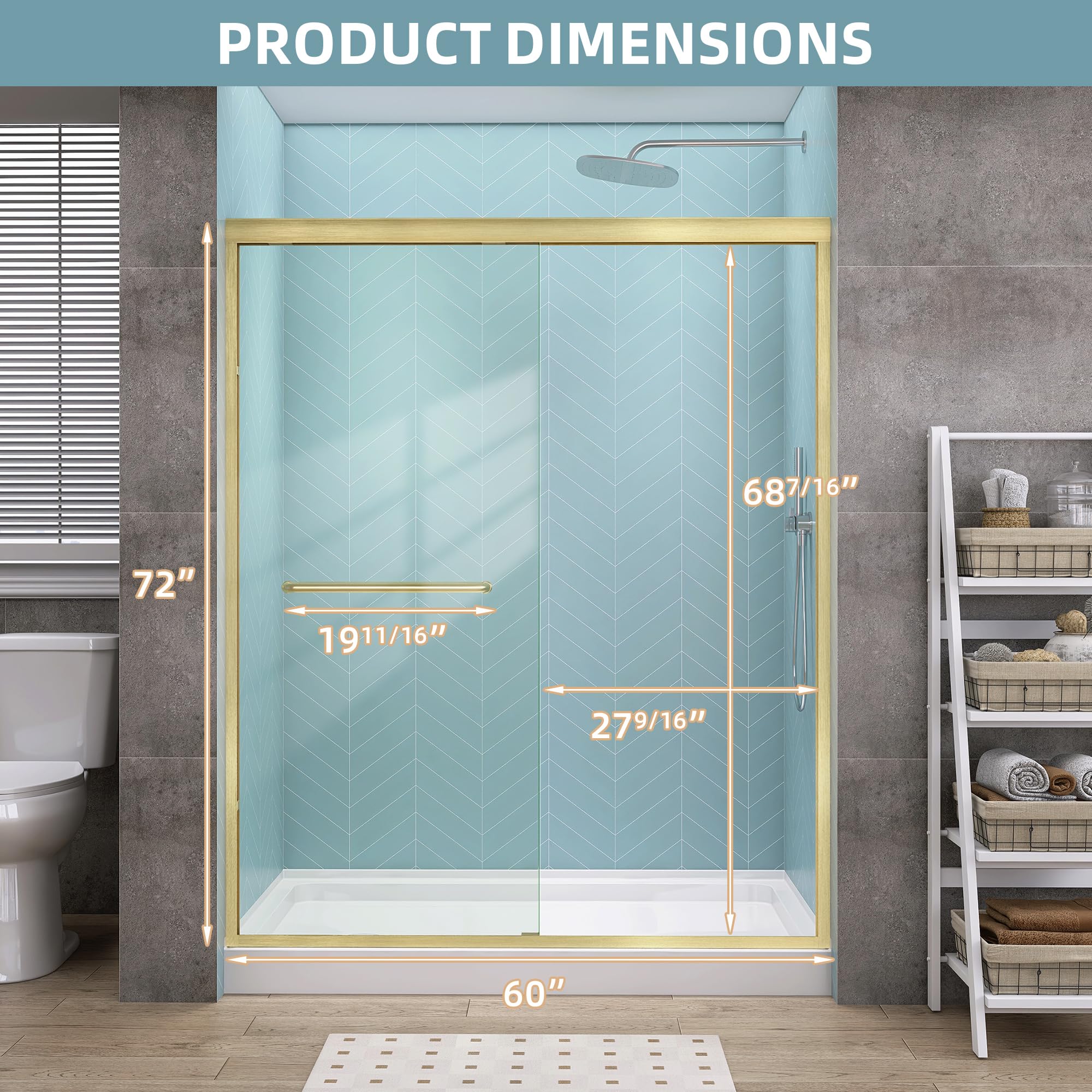 GETPRO Shower Door Sliding 44-48 in. W x 72 in. H Semi-Frameless Bypasss Double Sliding Doors for Shower,1/4 inch Clear Tempered Walk-in Shower Glass Door Brushed Nickel