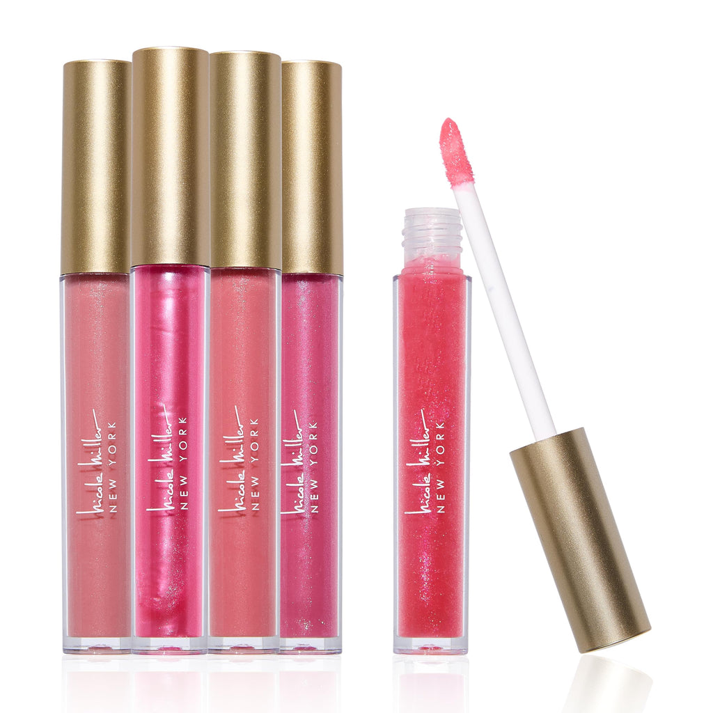 Nicole Miller Lip Gloss Collection Shimmery Glosses for Women and Girls Long Lasting Color Set with Rich Varied Colors, Flowery Pink, 10 Count (Pack of 1)