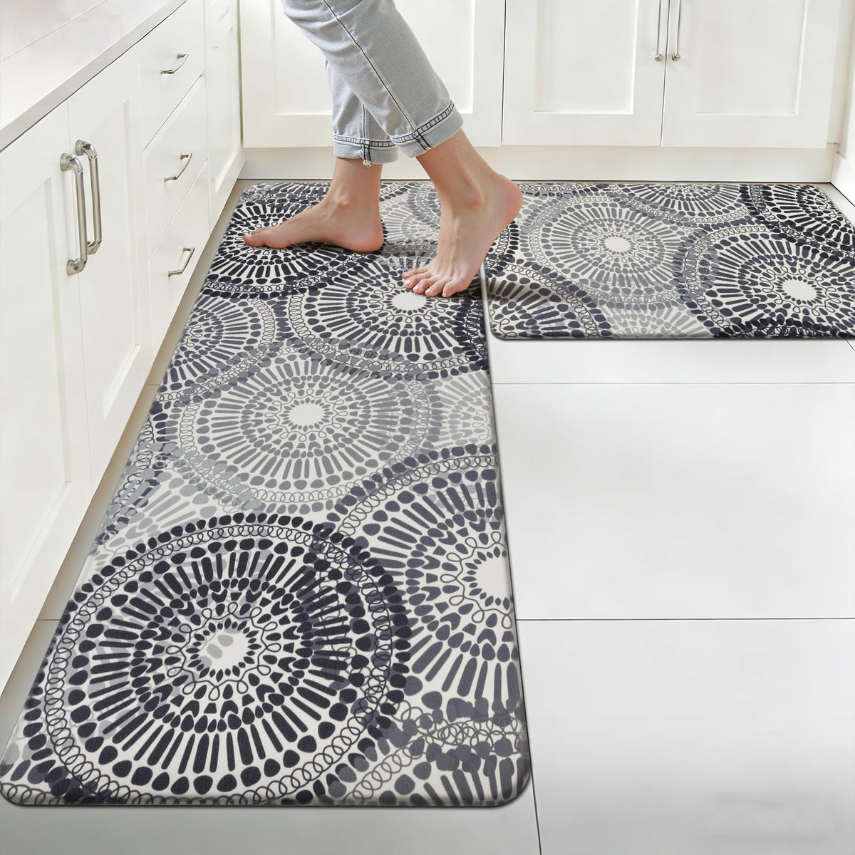 HEBE Anti Fatigue Kitchen Rugs Sets of 2, Non Slip Kitchen Mats for Floor, Waterproof Cushioned Comfort Standing Carpet for Kitchen Sink, Home Office, Laundry Room
