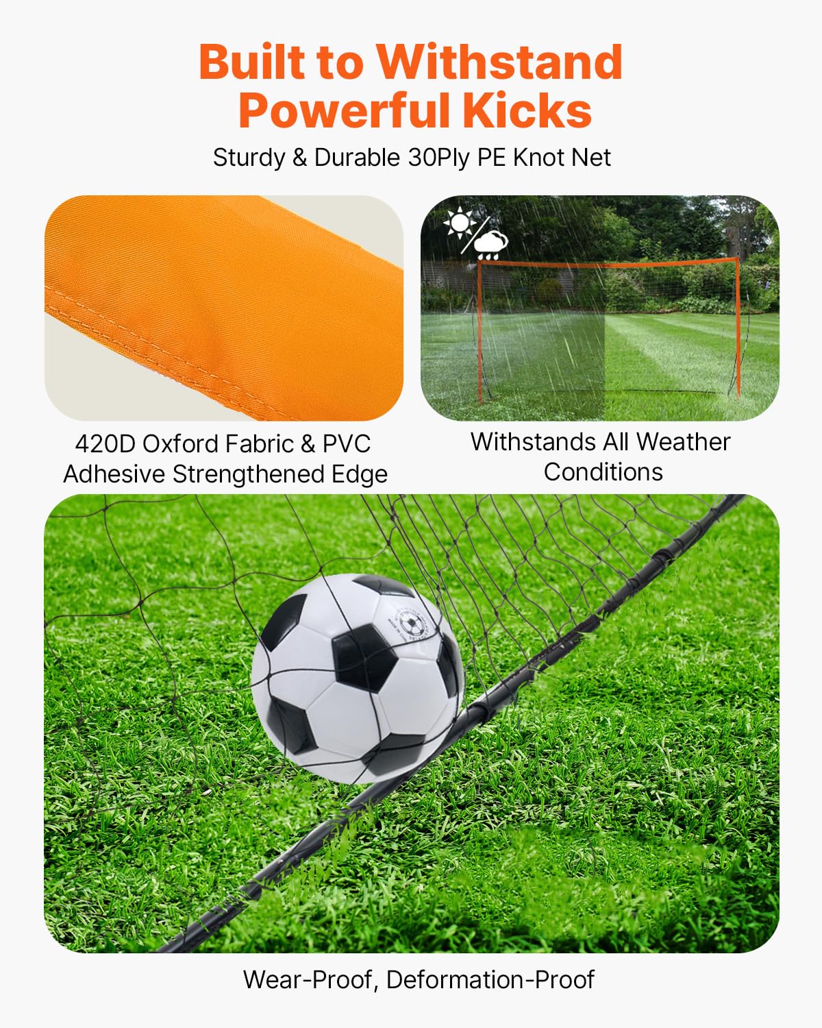 VEVOR Portable Soccer Goal, 12 x 6 ft Large Practice Soccer Net, Steel Fiberglass Structure Training Goal Set with Carry Bag, All-Weather Outdoor Use, for Backyards, Parks, School Fields