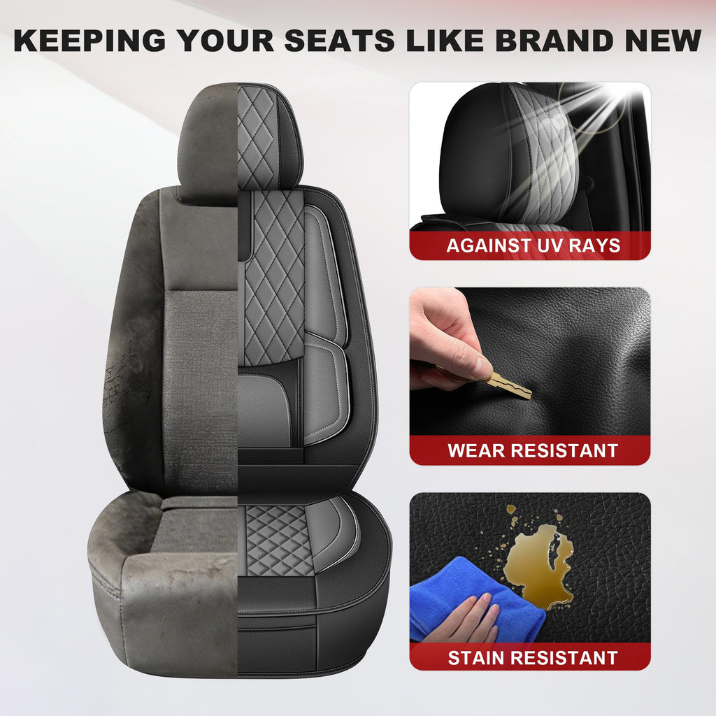 AOMSAZTO Seat Covers Fit for Ford F150 : 2009-2024 2025 2026 - F250/F350/F450 2017-2024 2025 2026 Truck Pick-up Front Car Seat Covers Faux Leather(Blackline, 2PCS Front)