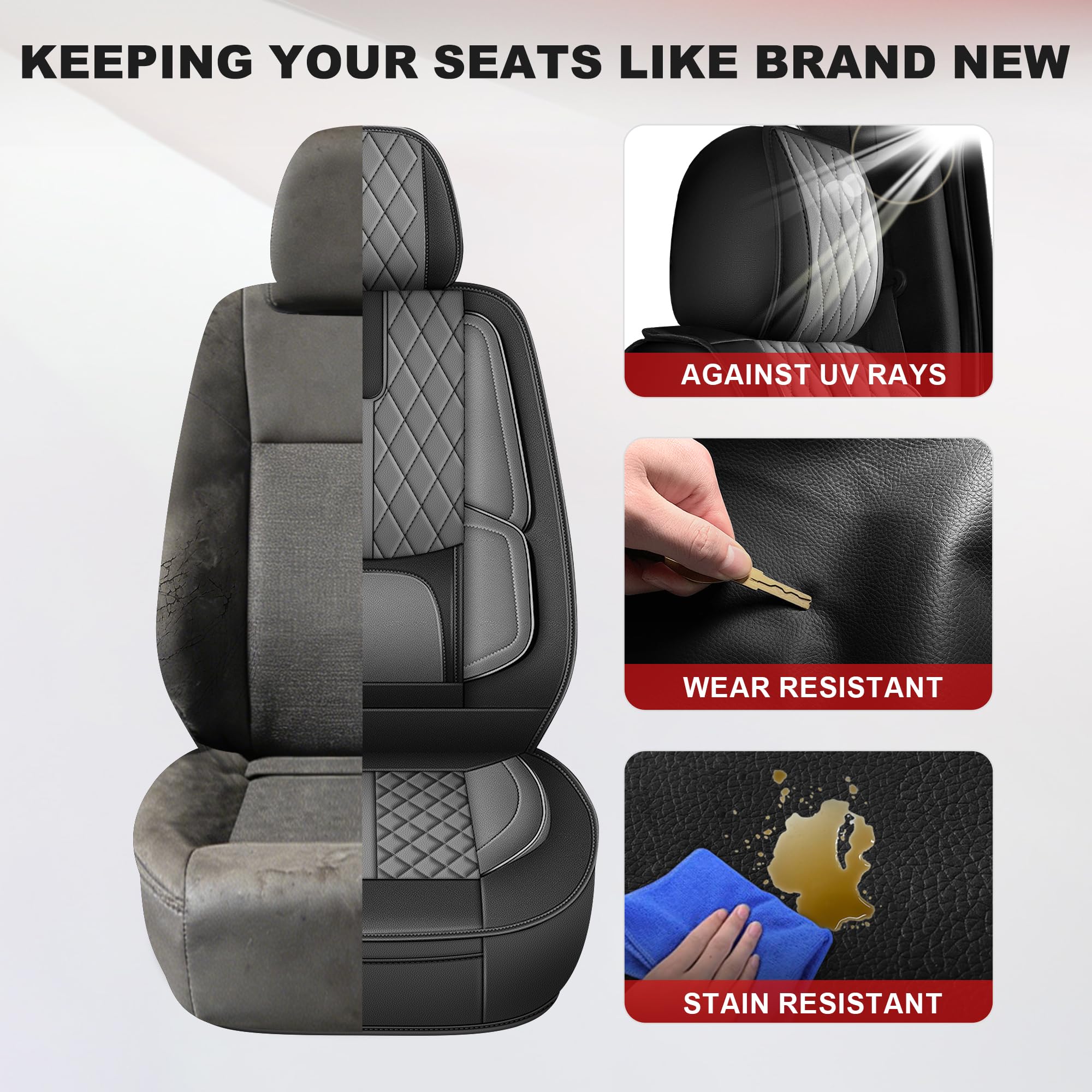 AOMSAZTO Seat Covers Fit for Ford F150 : 2009-2024 2025 2026 - F250/F350/F450 2017-2024 2025 2026 Truck Pick-up Front Car Seat Covers Faux Leather(Blackline, 2PCS Front)