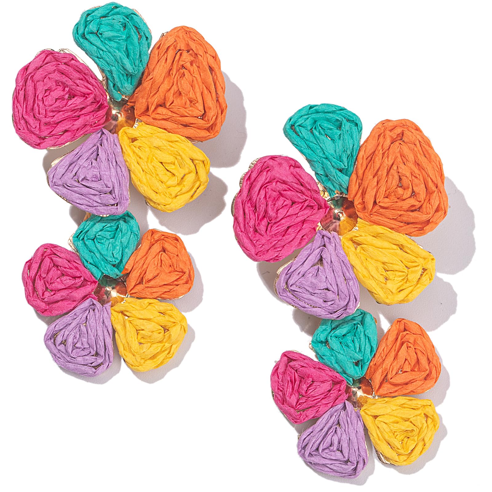 Boho Flower Earrings Statement Raffia Dangle Earrings Cute Floral Jewelry Trendy Summer Beach Vacation Outfits for Women