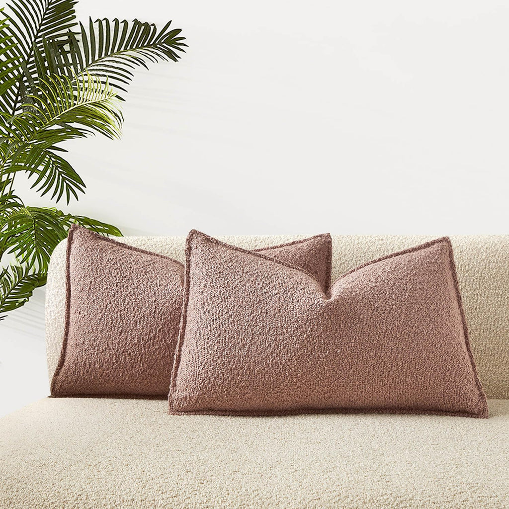 JUSPURBET Pillow Covers Set of 2 Decorative Throw Pillow Covers Case for Couch Sofa Bed Soft Boucle Textured Cushion Covers with Hidden Zipper for Home Decor Living Room 16x16,Beige