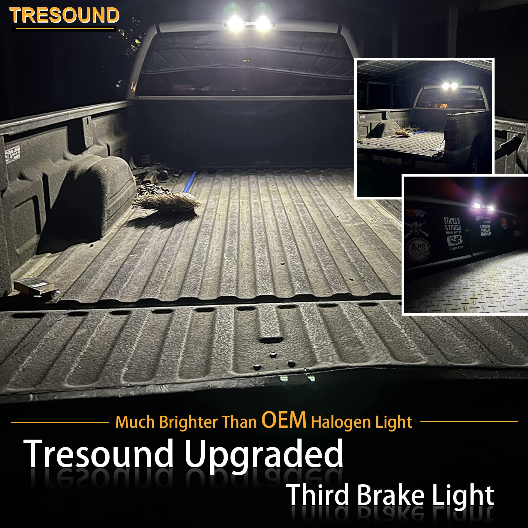 Tresound For 1994-2001 Dodge Ram 1500/2500/ 3500 Third 3rd LED Brake Light Cargo Lamp High Mount Brake Light Replacement (Black+ Smoke Lens)