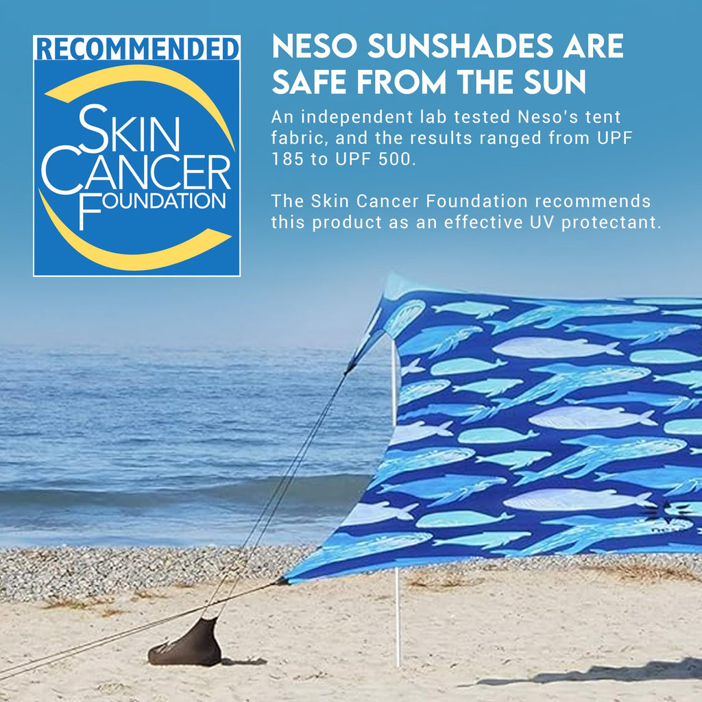 Neso Gigante Portable Beach Tent Sun Shelter - Lightweight Beach Shade Canopy - Easy Setup for Family Outings - Patented Reinforced Corners - UPF 50+ - 8ft Tall, 11 x 11ft - Save The Whales