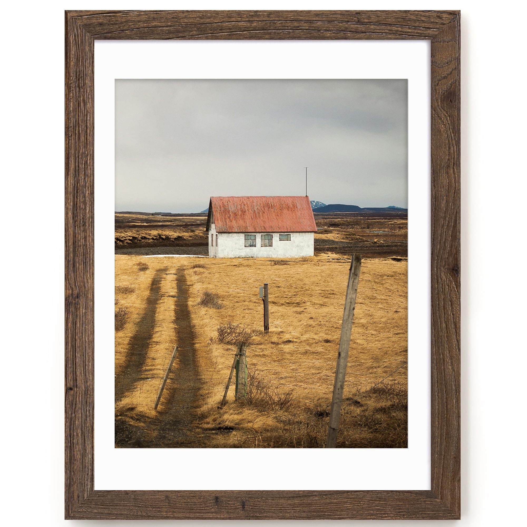 Fun Memories 5x7 Picture Frame with Mat for 4x6 Photo, Solid Elm Wood & Tempered Glass, Rustic Wall & Tabletop Display Frame, Grey, 1 Pack