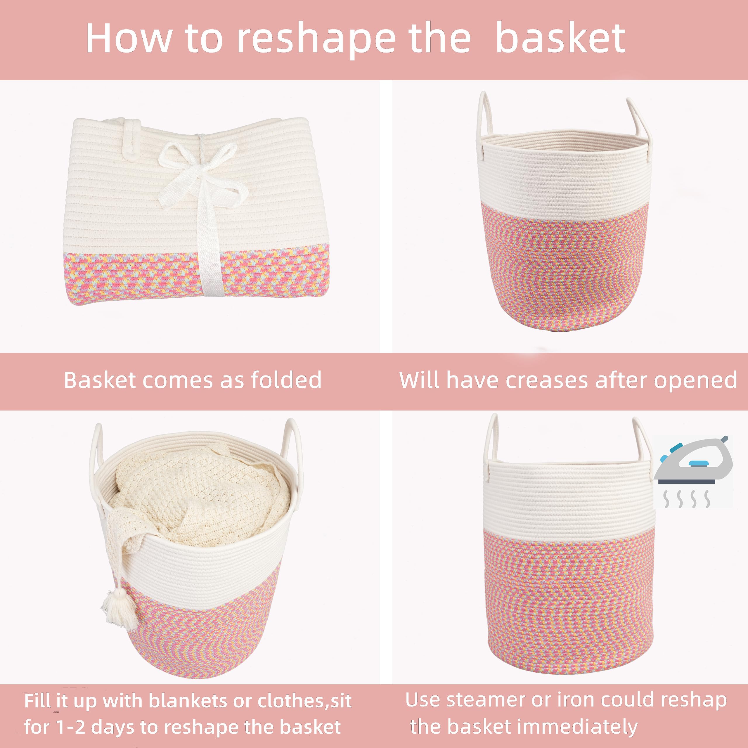 XUANGUO Black Cotton Rope Laundry Basket Hamper for Clothes Woven Storage Basket for Living Room Bedroom Boho Tall Rope Baskets for Blanket Toys Pillow Towels Baby Nursery Hamper Bin Large