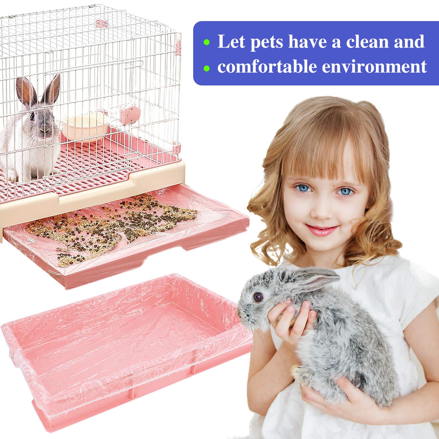 30 pcs Disposable Cage Liners, Clear Plastic Rabbit Cage Liner Bag, Universal Toilet Film for Bunny, Hamster, Totoro, Hedgehog, Guinea Pig and Small Animals(30pcs, 47in)