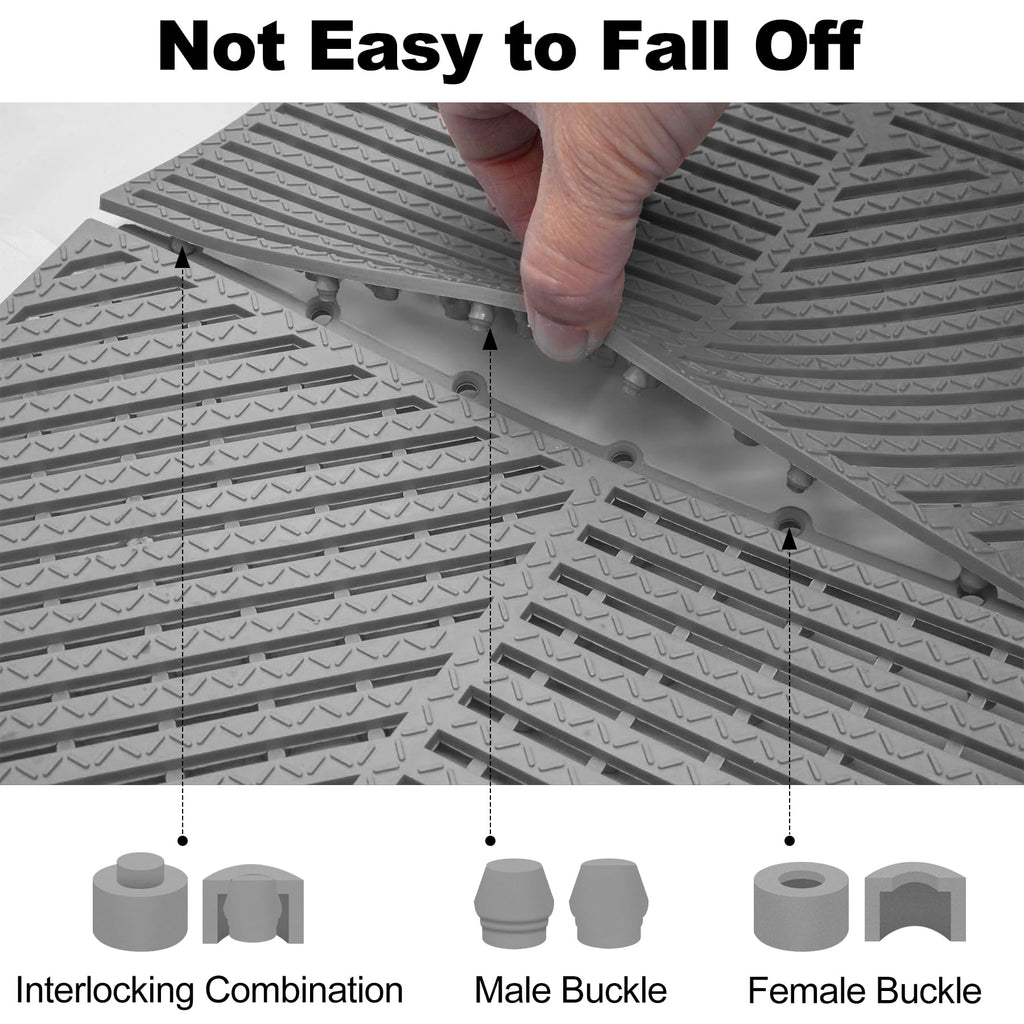 ToLanbbt Modular Interlocking Cushion 8P 11.8" x 11.8" Interlocking Rubber Floor Drain Holes Non-Slip Splicing Drainage Mats for Deck, Shower, Kitchen, Drain Pool, Sauna Bath, Indoor Outdoor (Black)