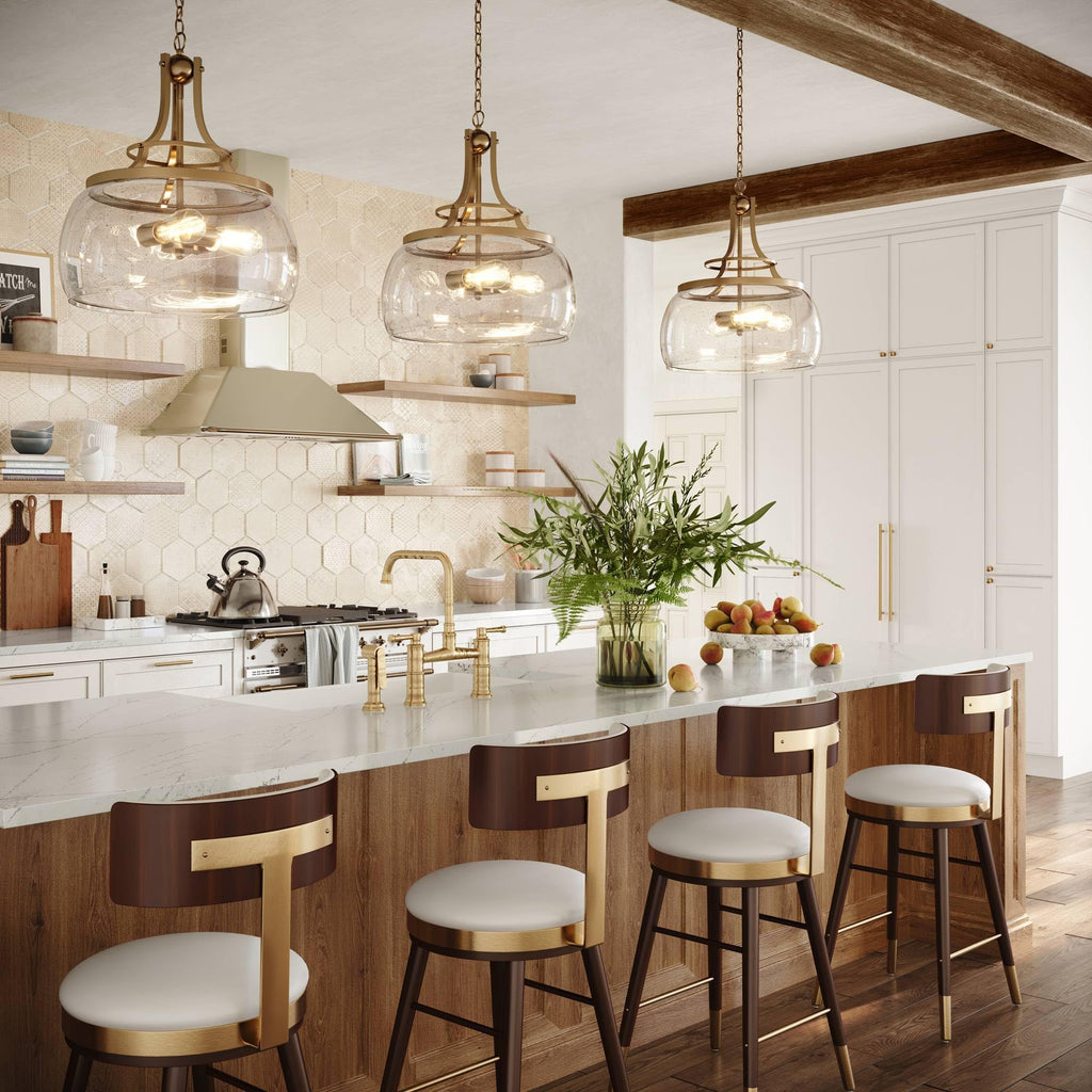 Franklin Iron Works Charleston Satin Nickel Pendant Chandelier 16" Wide Rustic Farmhouse Seeded Clear Glass LED 3-Light Fixture for Dining Room House Foyer Entryway Kitchen Bedroom Living Room