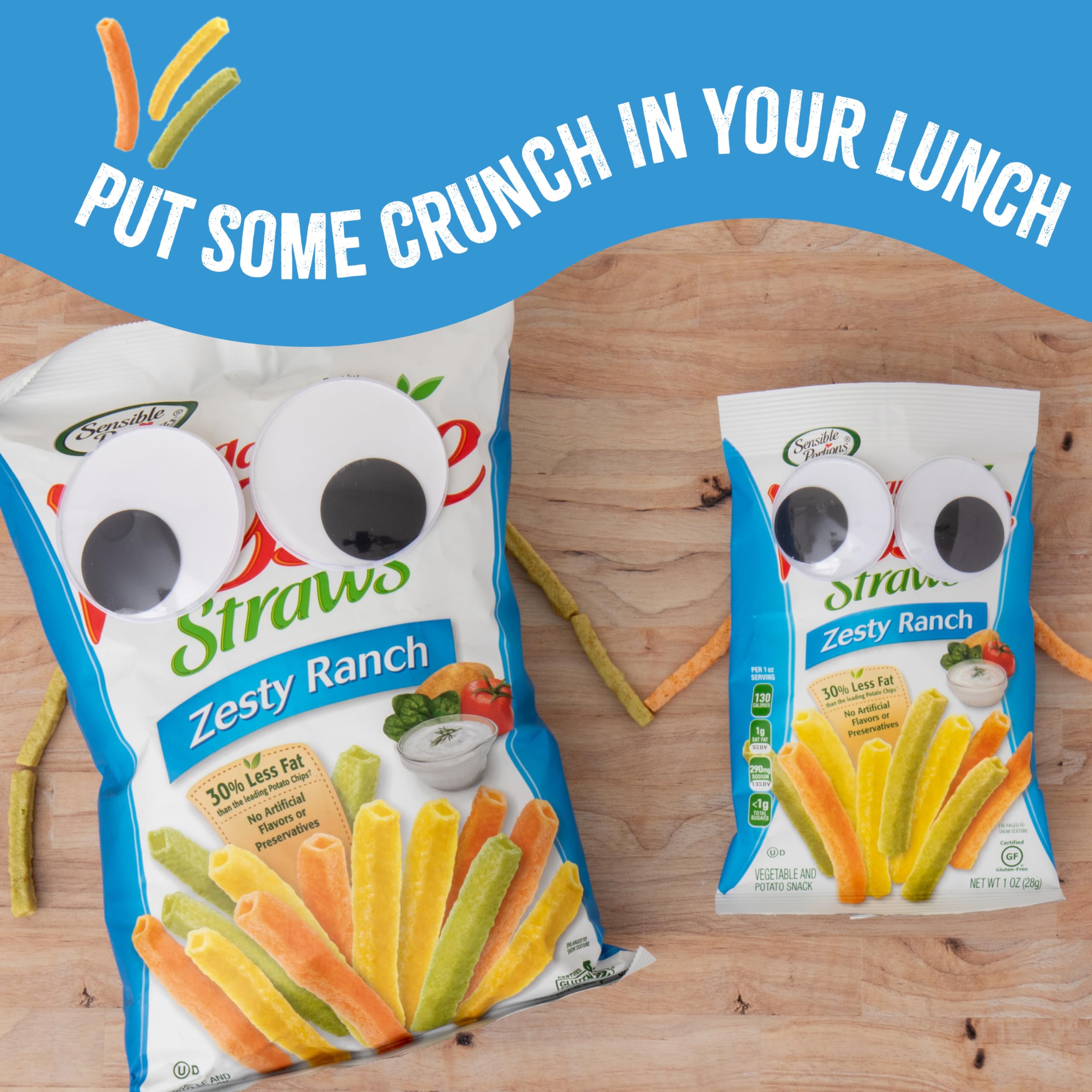 Sensible Portions Garden Veggie Snacks - Veggie Straws, Snack Size Variety Pack, Sea Salt & Zesty Ranch, 1 Oz (Pack of 24)