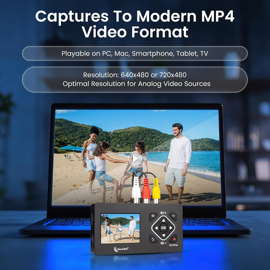 ClearClick Video to Digital Converter 2.0 (Second Generation) Mini Edition - Record Video from VCR's, VHS Tapes, AV, RCA, Hi8, Camcorder, DVD, Gaming Systems [Requires Working VCR/Camcorder & Tapes]