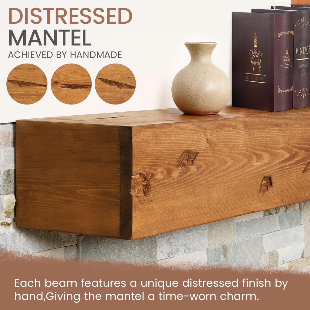 G GOOD GAIN Fireplace Mantel 54inch - Handmade Rustic Wood Mantel for Over Fireplace | Wall Mounted Floating Mantle Shelves for Living Room Decor(Chocolate, 54Lx5Hx8D)