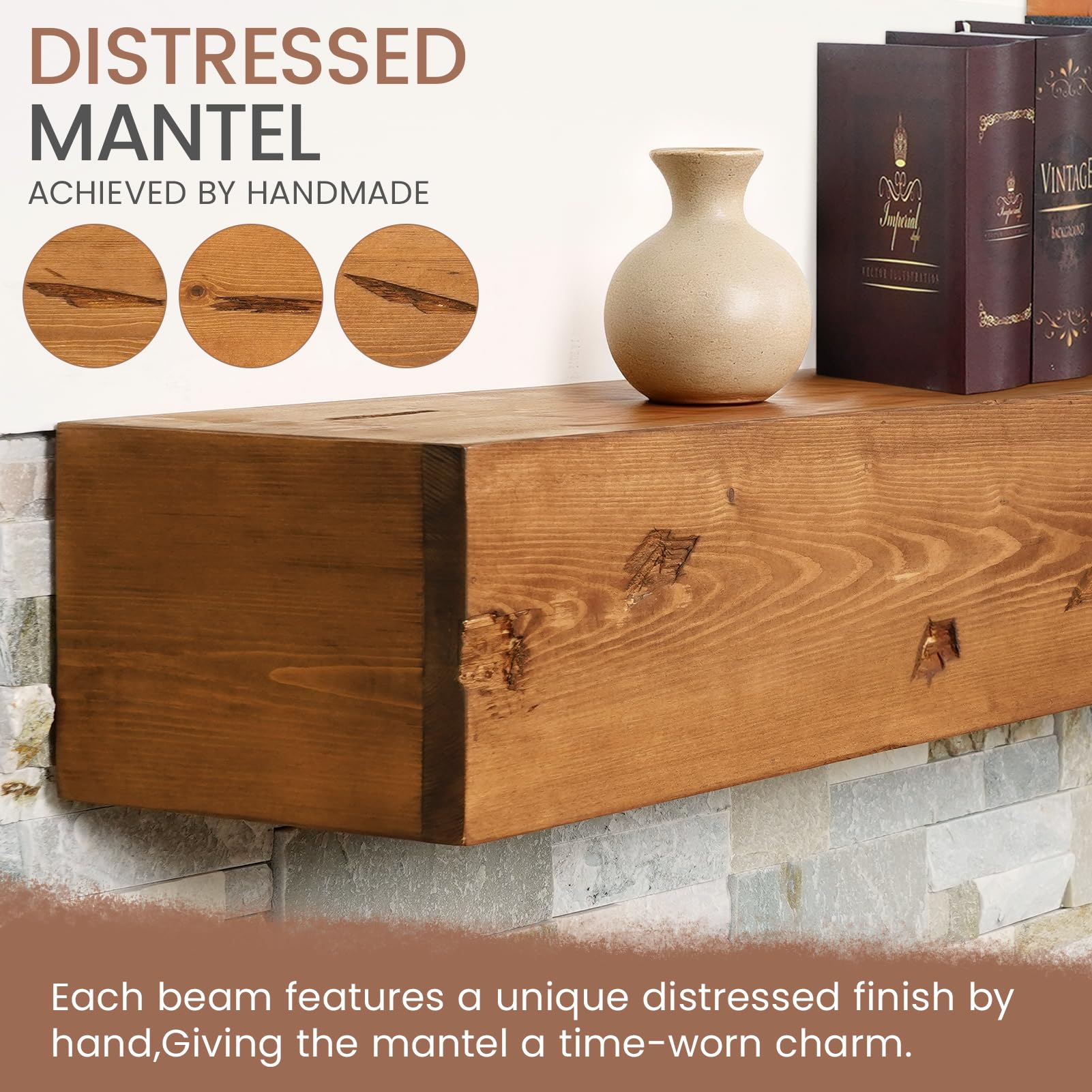 G GOOD GAIN Fireplace Mantel 54inch - Handmade Rustic Wood Mantel for Over Fireplace | Wall Mounted Floating Mantle Shelves for Living Room Decor(Chocolate, 54Lx5Hx8D)