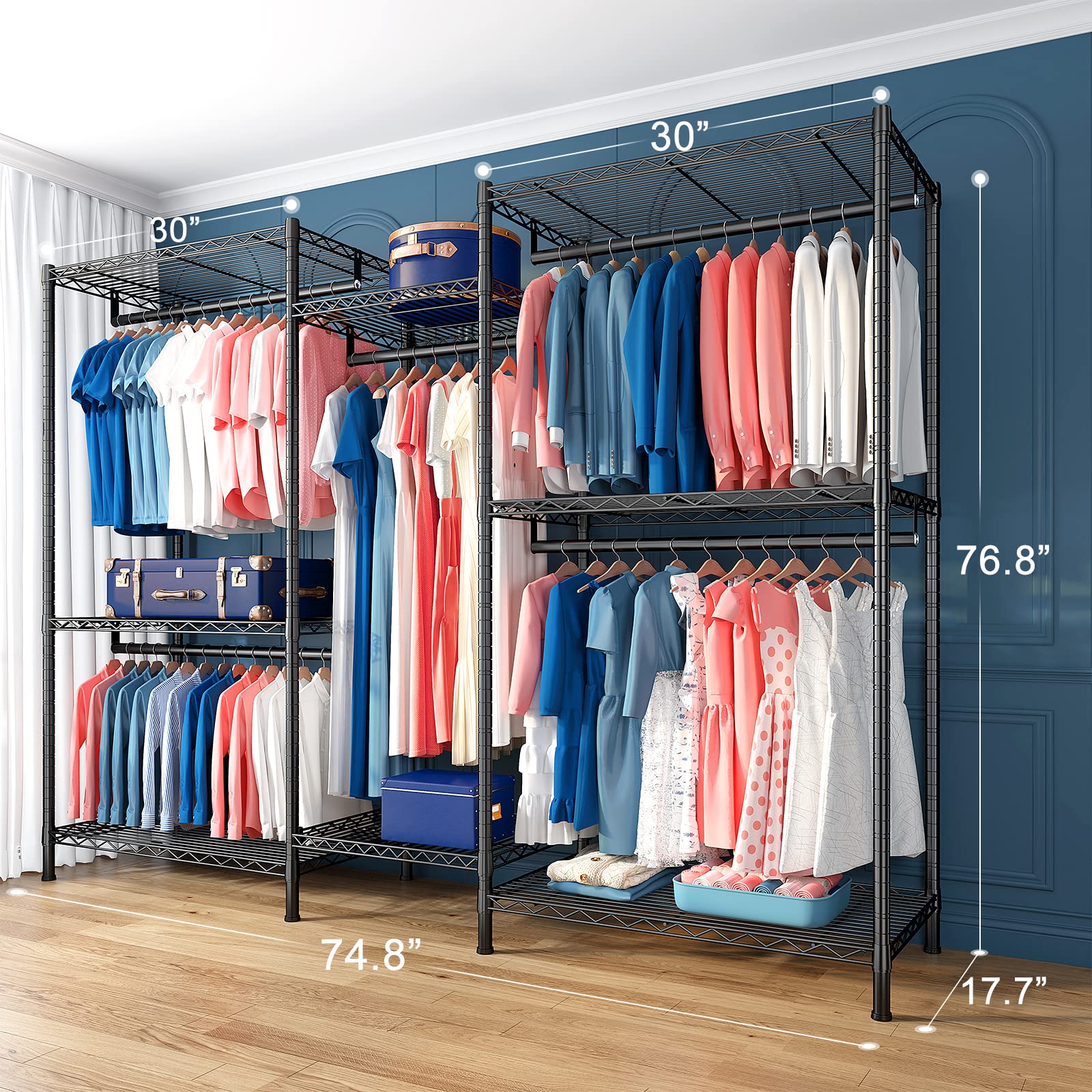Raybee Clothes Rack,Clothing Racks for Hanging Clothes 900LBS Capacity Heavy Duty Portable Closet with 5 Hanger Rods & 8 Shelves for Walk-in Closet,Apartment