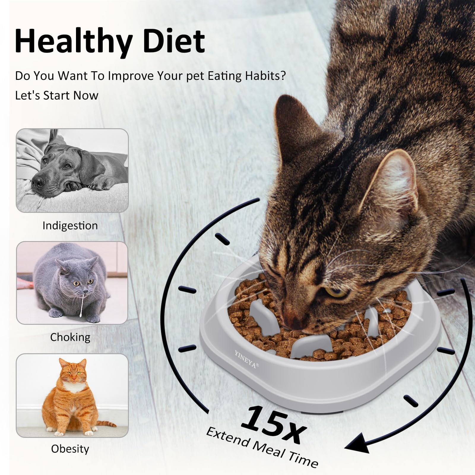 YINEYA 2PCS Anti-Choking Slow Feeder Dog Bowls Small Size Dog, Slow Feeder Cat Bowl, Supplies and Puzzle for Pet