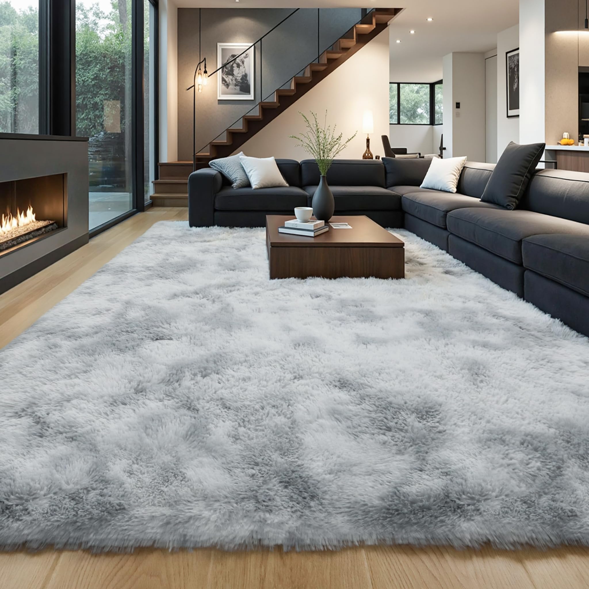 KICHOWUA Thick Area Rug Black Fluffy Shag 3x5 for Bedroom, Ultra Soft Thickened Plush Washable Carpet, Non-Slip Cozy Shaggy Fuzzy Rug for Living Room Nursery Dorm Playroom Kids Baby Room