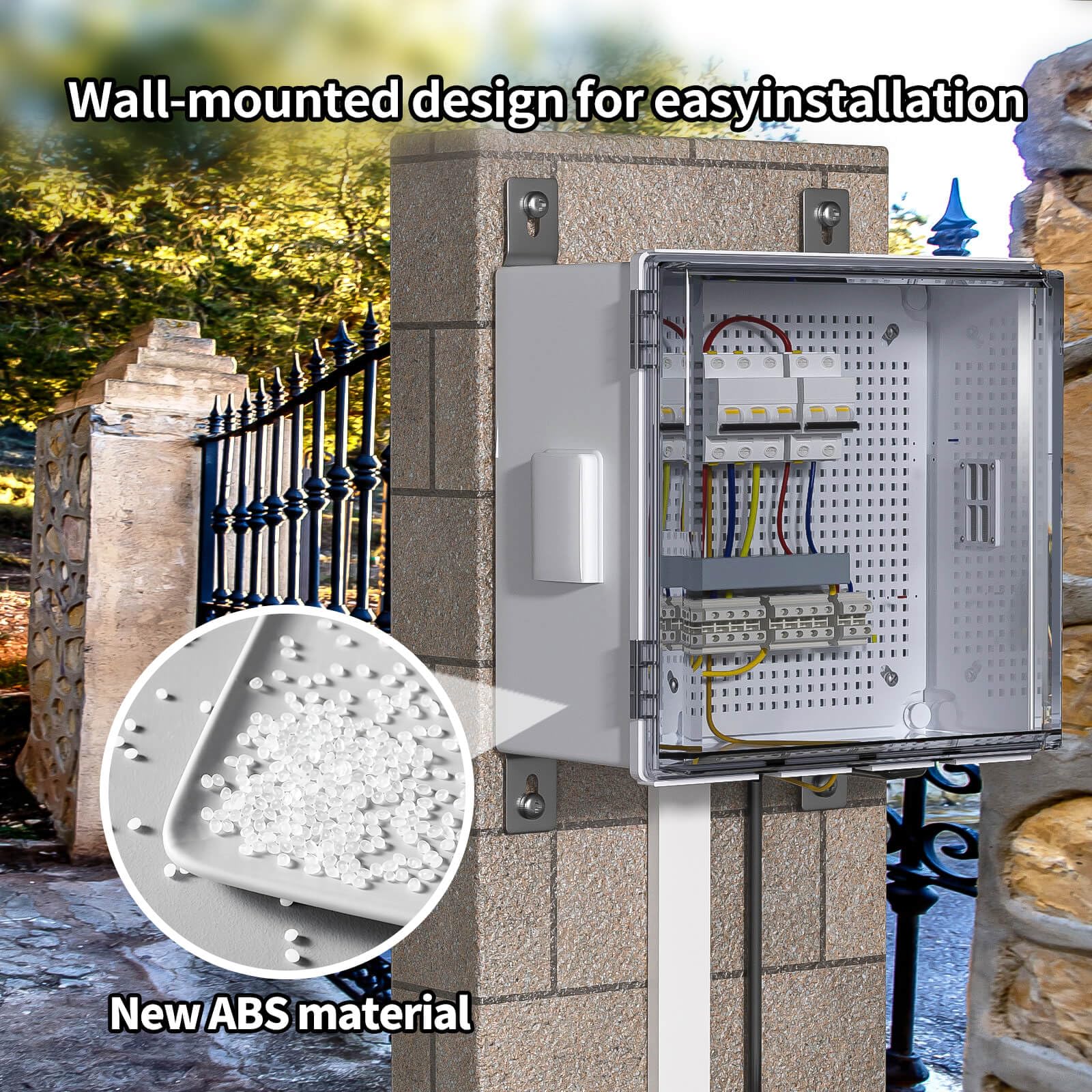 ABS Electrical Junction Box, Ventilated Design, Cable Grommets, IP65 Waterproof Enclosure, Indoor/Outdoor Use with Mounting Panel. (Clear Cover, 8.7"x6.7"x4.3")