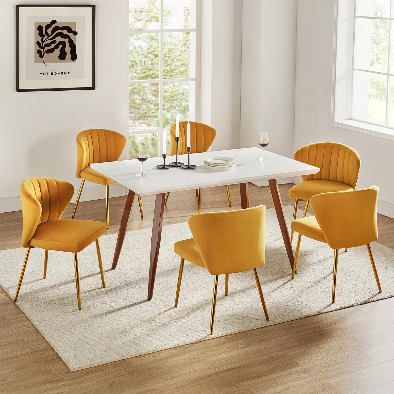 HULALA HOME Velvet Dining Chairs, Modern Small Armless Accent Chair with Gold Metal Legs, Living Room Upholstered Cute Side Chair, Elegant Tufted Back Vanity Chair for Bedroom, Auburn