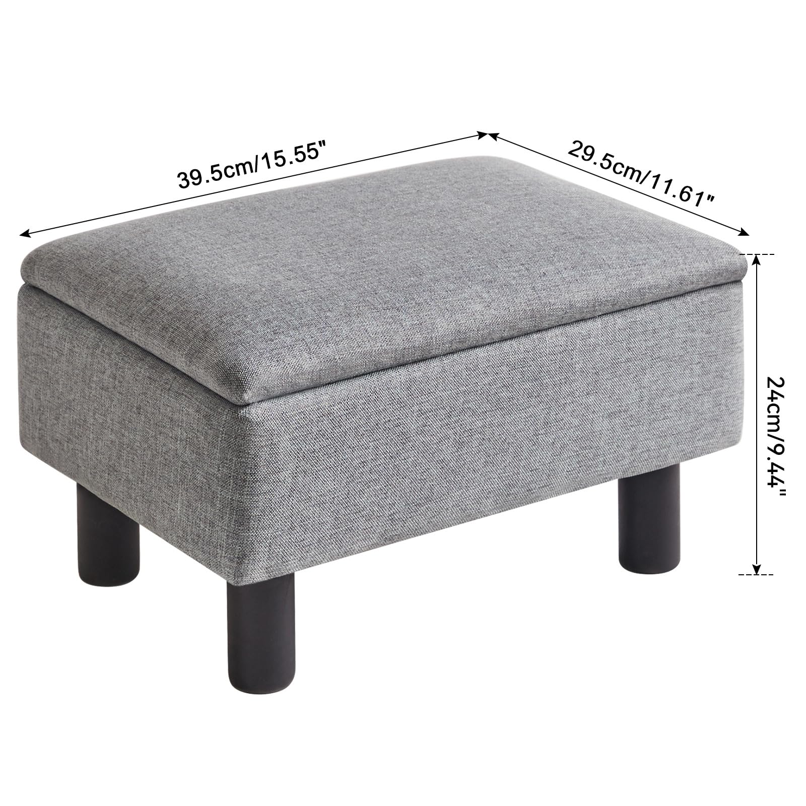IBUYKE 16.54" Small Footstool, PU Faux Leather Step Stool, with Padded Seat Pine Wood Legs and Padded Rectangular Stool, for Bedroom, Black RF-BD210