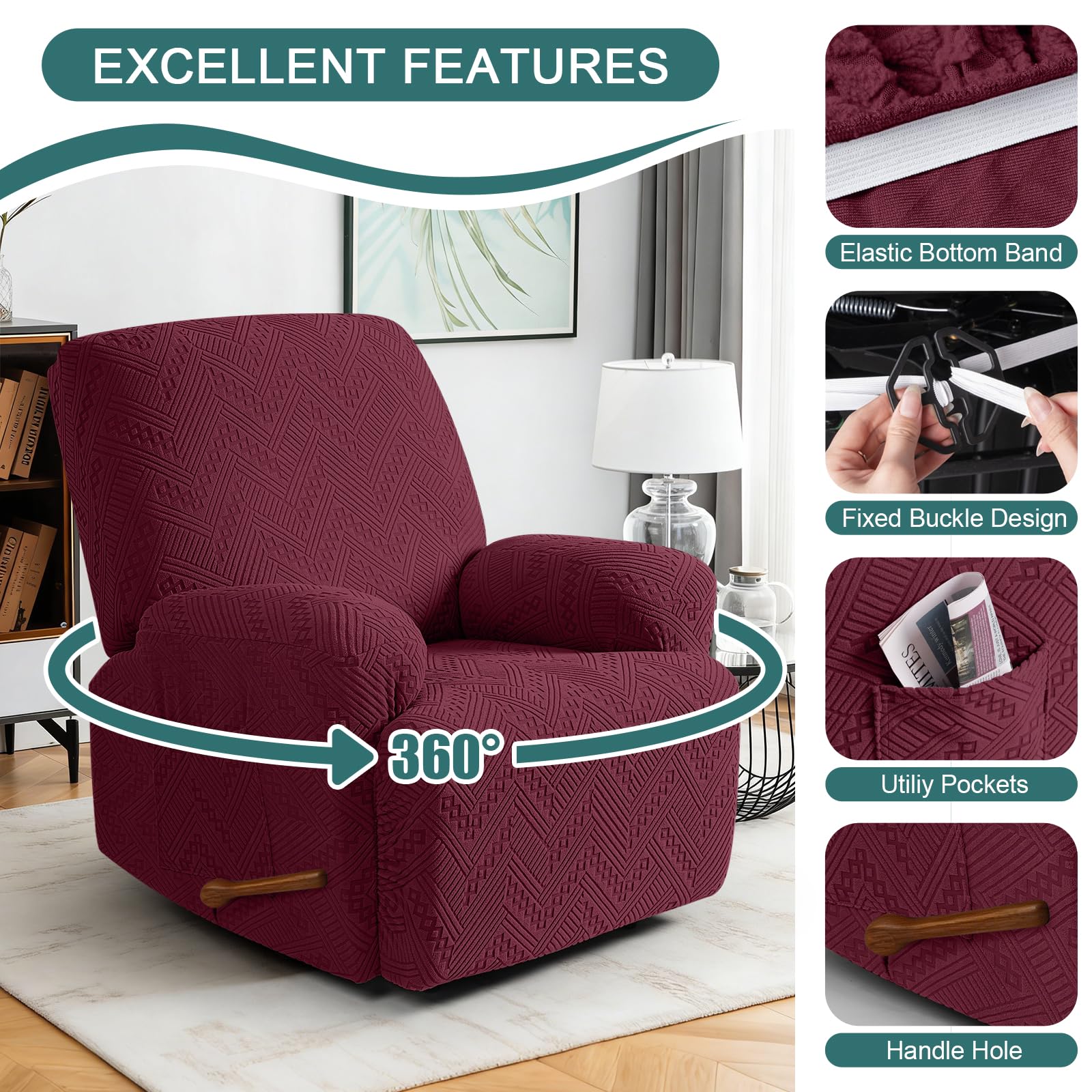Ruaozz Recliner Chair Covers 3-Pieces Lazy Boy Recliner Slipcovers Stretch Reclining Chair Slipcover Washable Furniture Protector with Elastic Bottom (1 Seater, Army Green)
