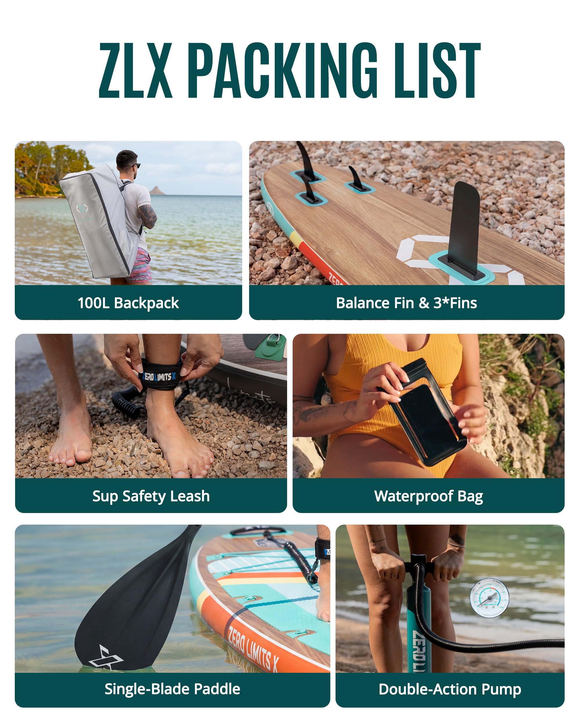 ZLX 11'6"x35" Ultra Wide Inflatable Stand Up Paddle Board | Stable Non-Slip Deck Pad, Unique Fin System, Premium SUP Accessories & Backpack - Upgraded Pump for Adults, All Skill Levels