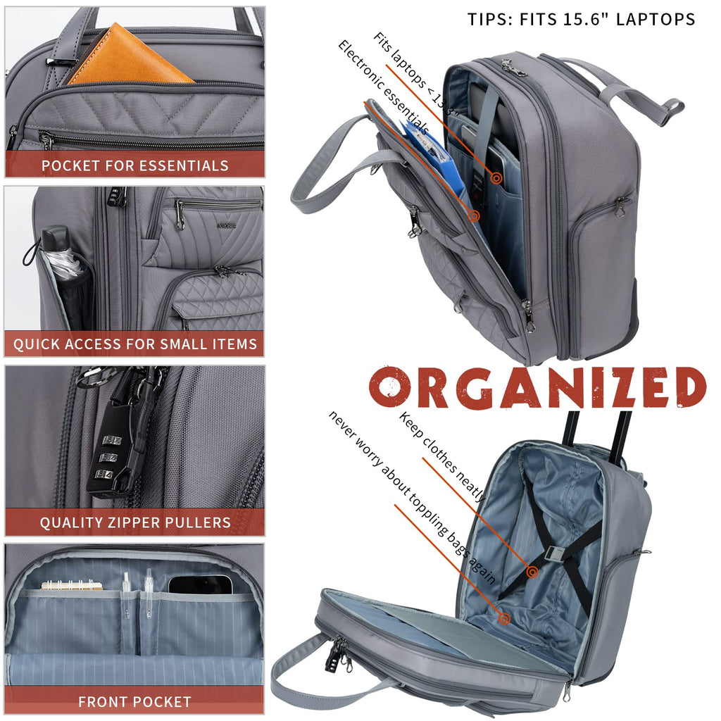 KROSER Carry On Underseat Multi-functional, 16-inch Underseater Lightweight Overnight Suitcase for Women, Army Green