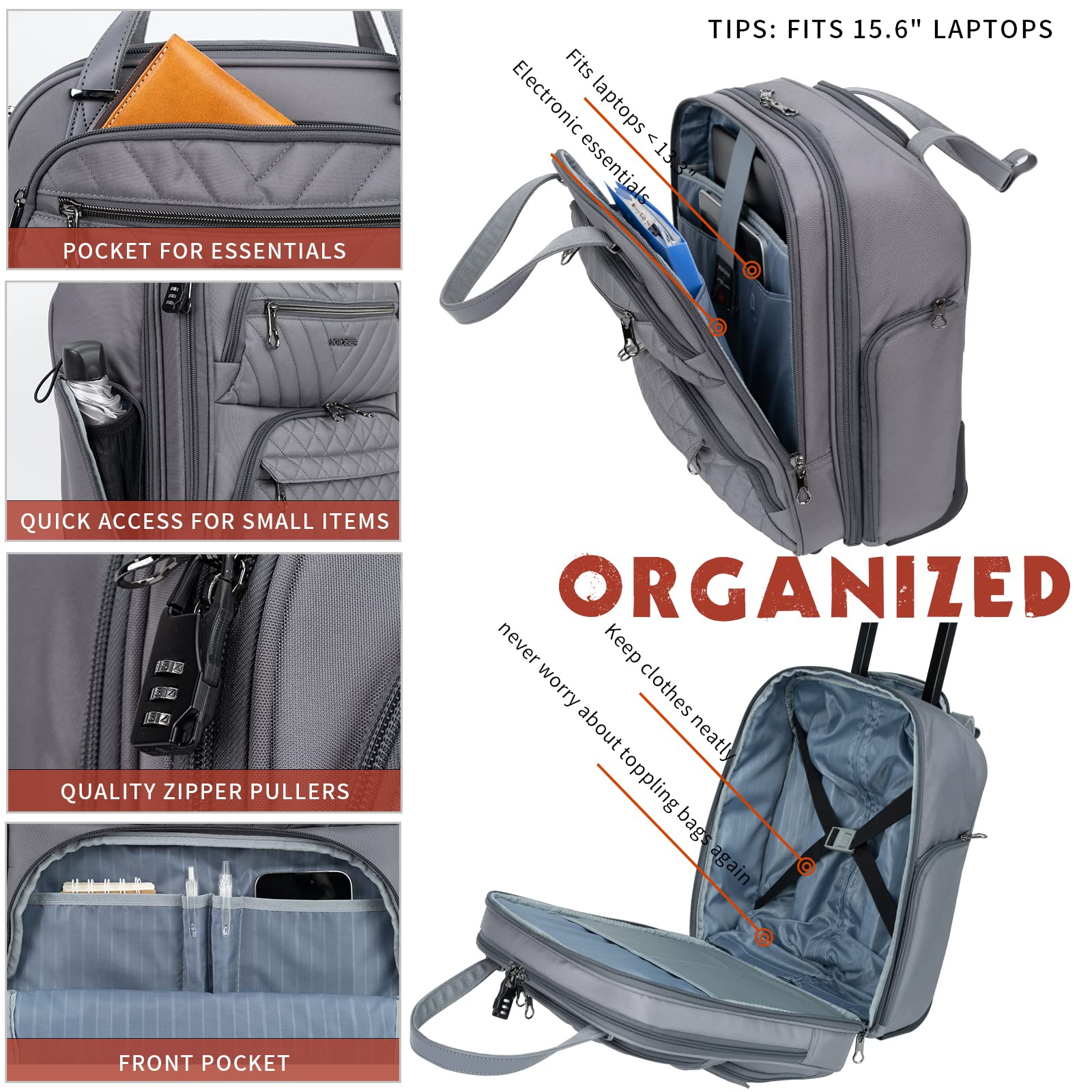 KROSER Carry On Underseat Multi-functional, 16-inch Underseater Lightweight Overnight Suitcase for Women, Army Green