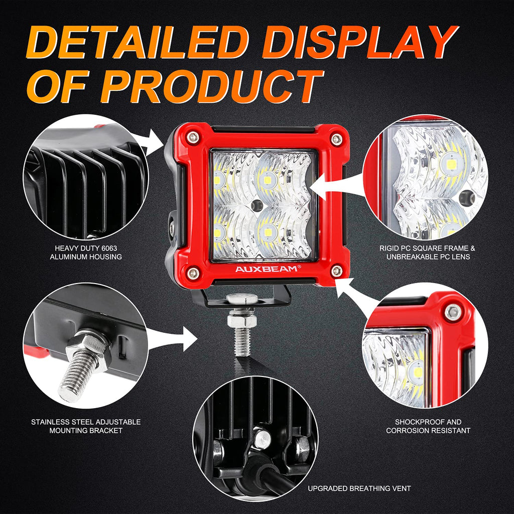 Auxbeam FA Series 3 Inch LED Cubes with DRL 2 Modes Spot Beam Offroad Lights 20W Driving Spotlights A-Pillar Ditch Lights for 4x4 Truck Car ATV Motorcycle, Pair