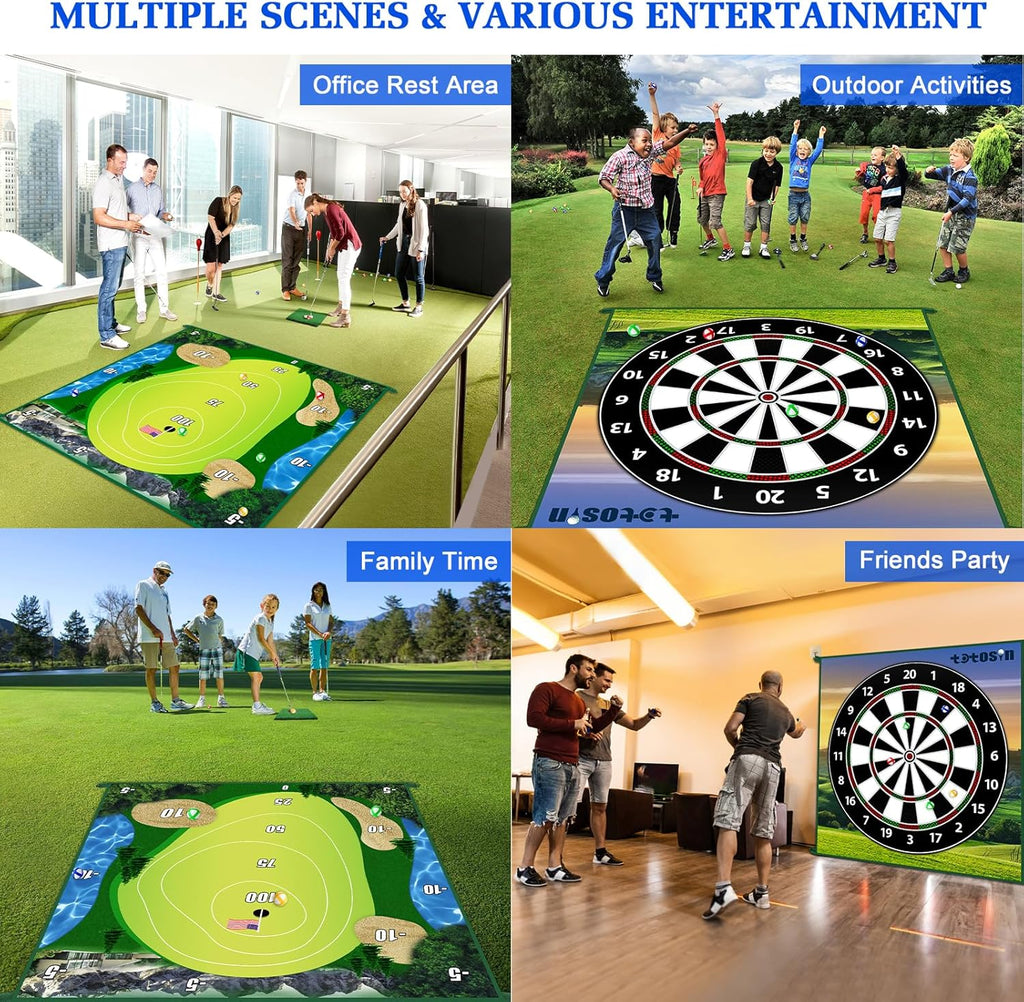 Golf Chipping Game with Hitting Mat, 70"x70" Double Sided Golf Practice Mat Kits with 20 Sticky Balls, Indoor Outdoor Golf Training Accessories for Adult Family Yard Game (No Club)