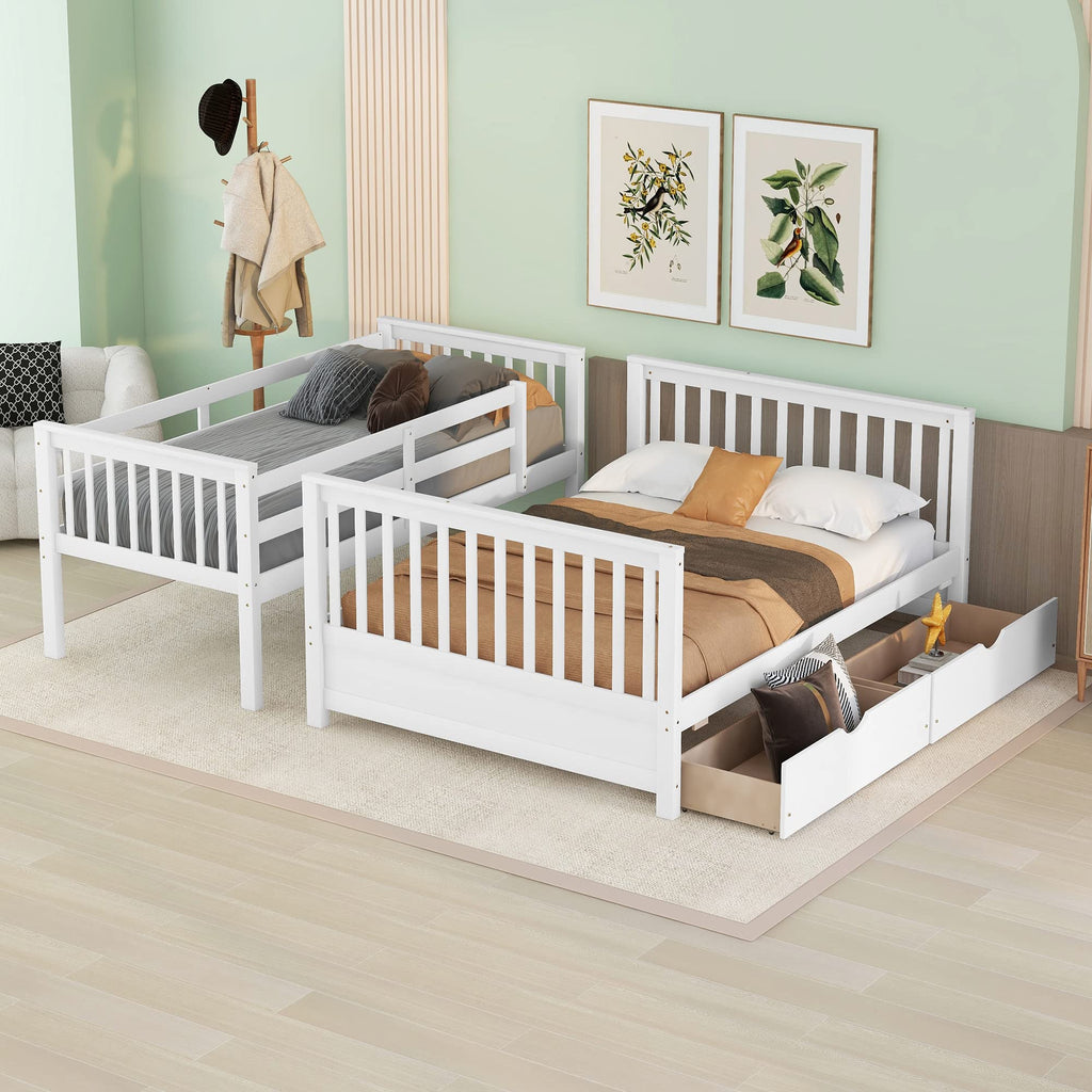 Merax Wood Bunk Bed with Two Drawers,Convertible Wood Bunk Bed with Ladders and Two Storage Drawers,Solid Wood Detachable Bed Frame with Ladders, Twin Over Full Size, Espresso