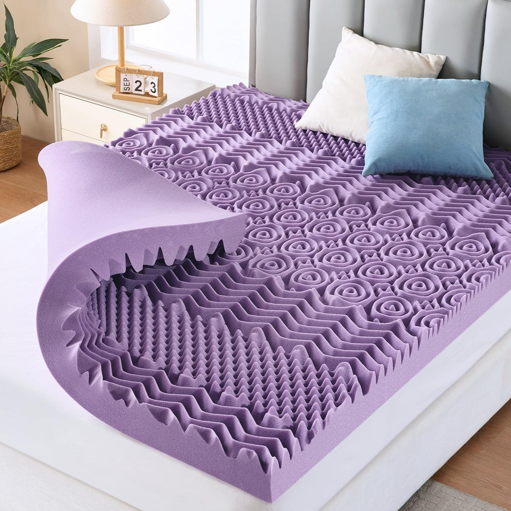 MUXHOMO 2 Inch 7-Zone Twin Mattress Topper, Egg Crate Memory Foam Mattress Topper Twin Size for Back Pain, Lavender Cooling Gel Infused Bed Pad, CertiPUR-US and Oeko-TEX Certification (38"×75")