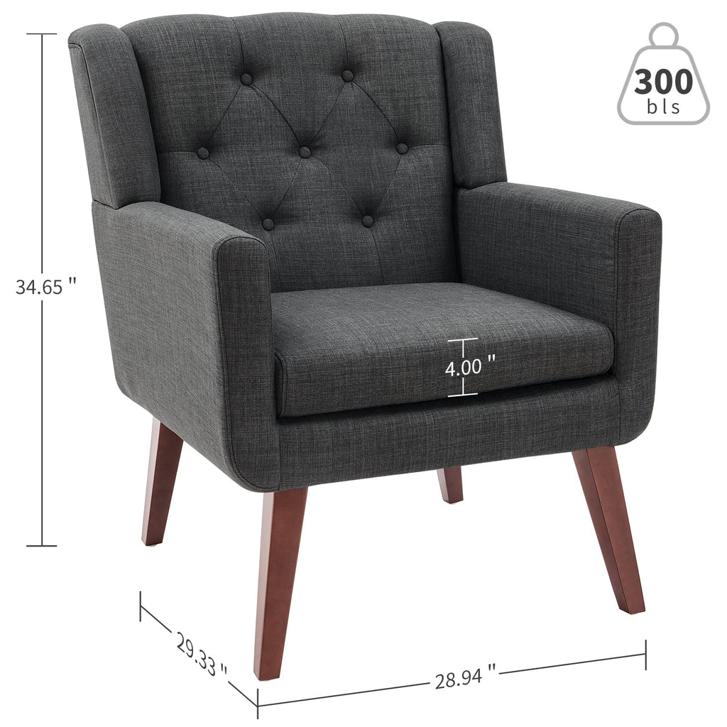 Living&Giving Accent Chair Button-Tufted Upholstered Living Room Chairs Comfy Reading Mid Century Modern with Linen Fabric Lounge Arm for Bedroom (Beige) 29.33D x 28.94W x 34.65H Inch