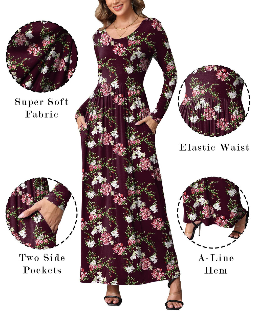 EUOVMY Women's Long Sleeve Loose Maxi Dresses Casual Long Dresses with Pockets